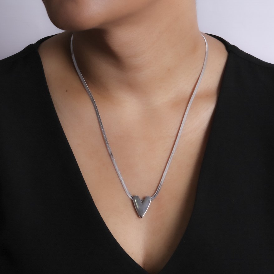 Clt-5680-Rd Colar Coração Liso - Ródio Branco (45cm+10cm).