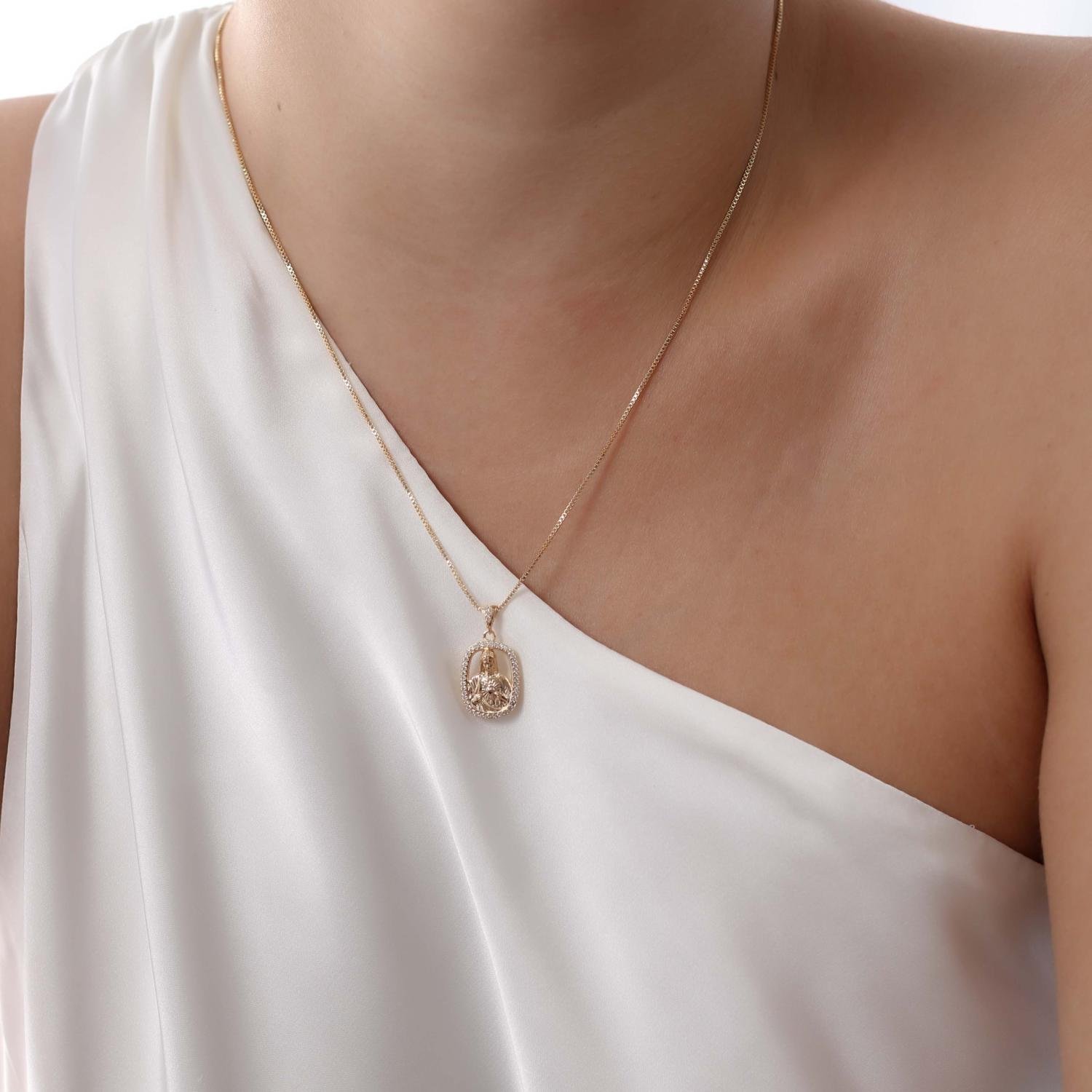 Clt-5685-Fo Colar Religioso Cravejado De Zircônias Cristal (45cm+5cm).