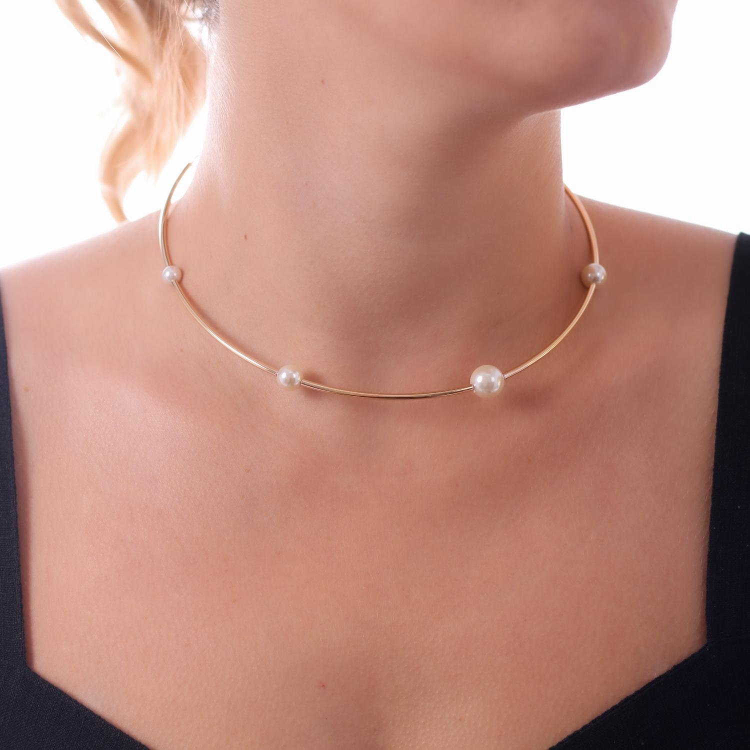 Clt-5703-Fo Choker De Aro Com Pérolas.