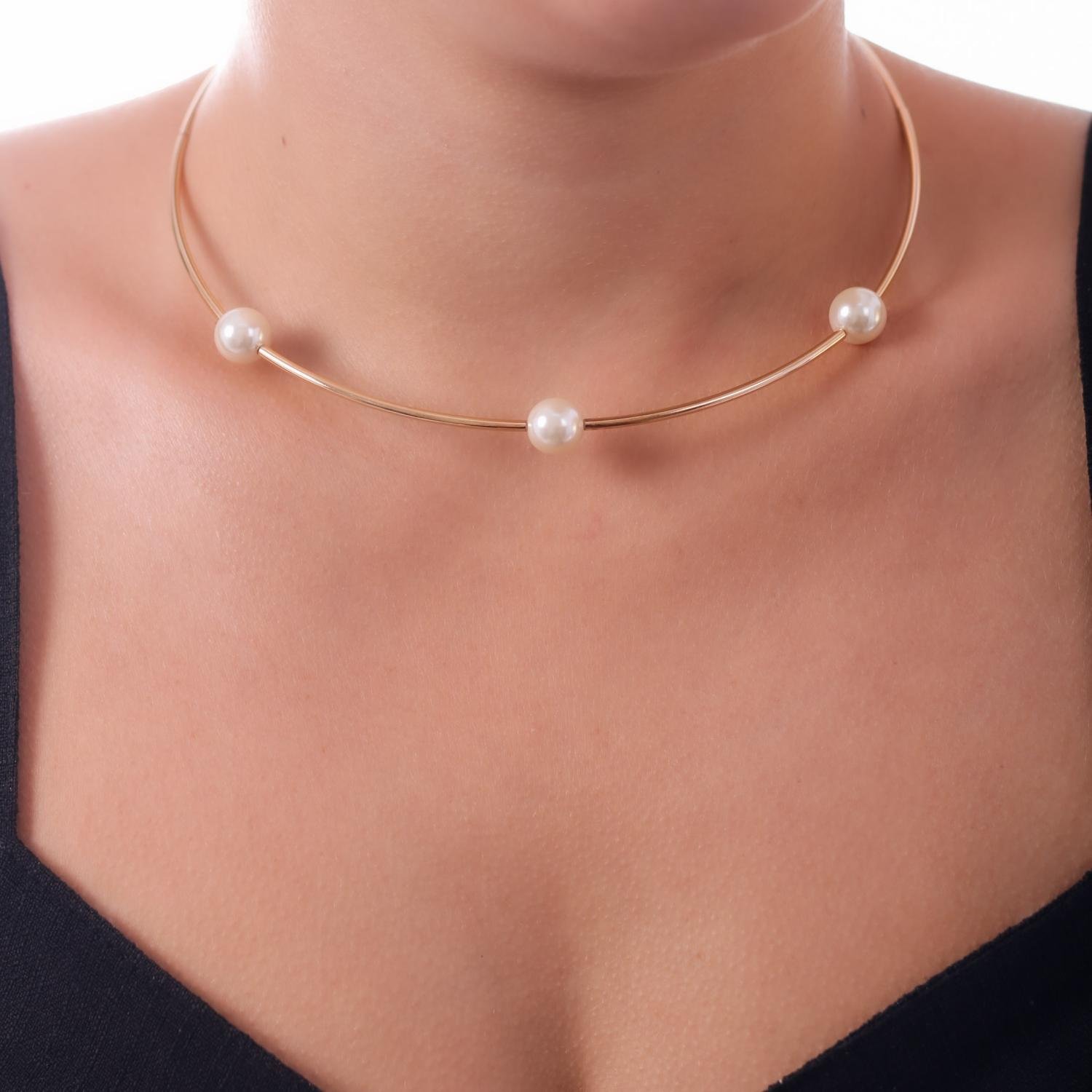 Clt-5704-Fo Choker De Aro Com Pérolas.