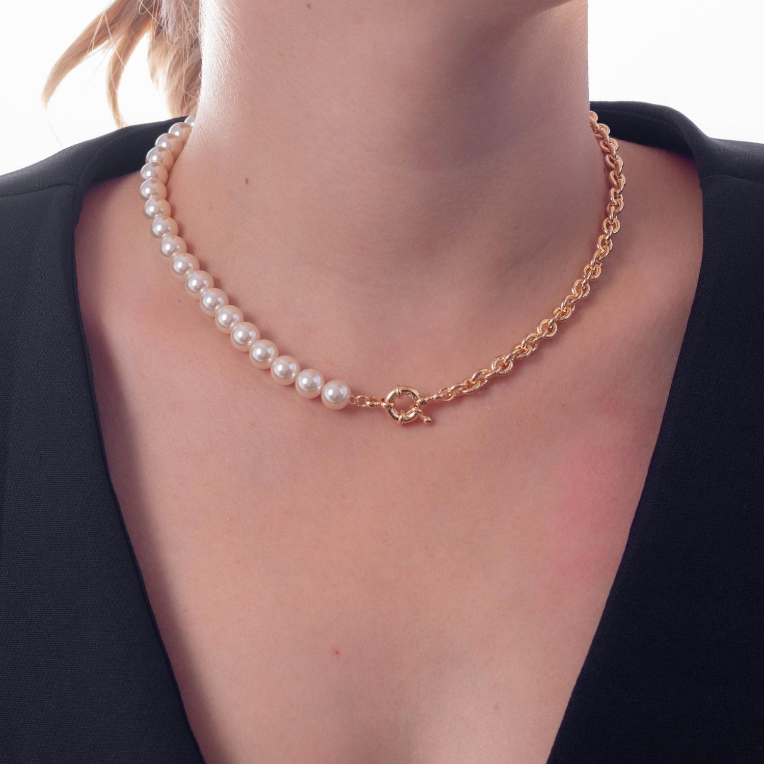 Clt-5714-Fo Colar De Pérolas E Corrente Com Fecho Boia (40cm).