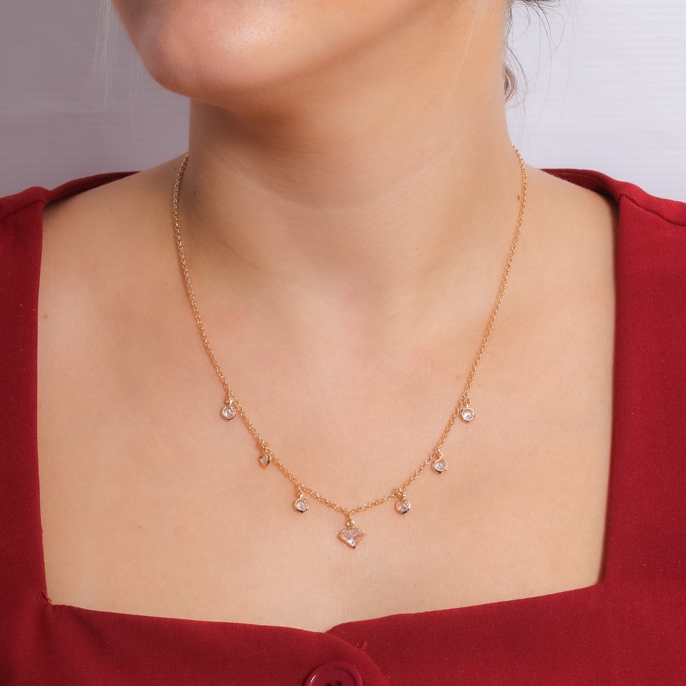 Clt-5726-Fo Colar Cravejado De Zircônias E Diamante Cristal (45cm+5cm).