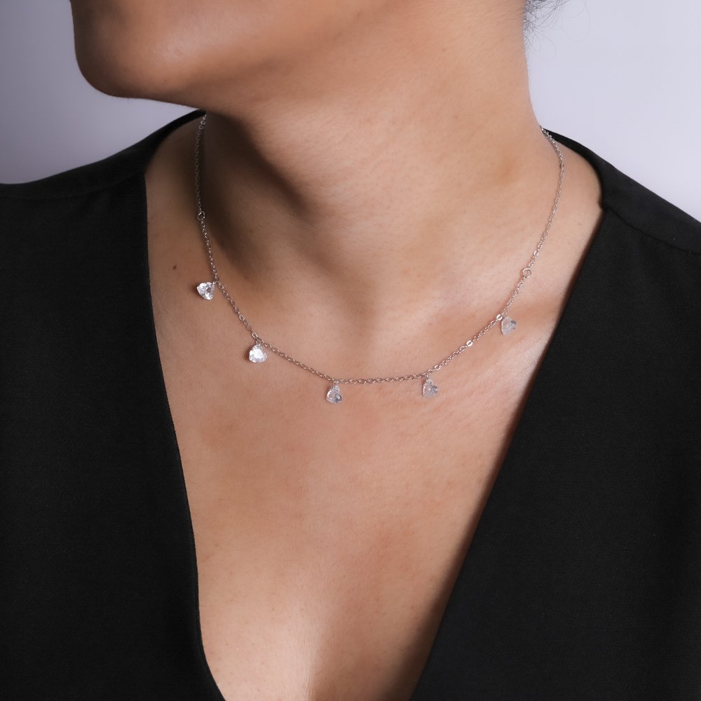 Clt-5759-Rd Choker De Corações Cristais - Ródio Branco (30cm+10cm).