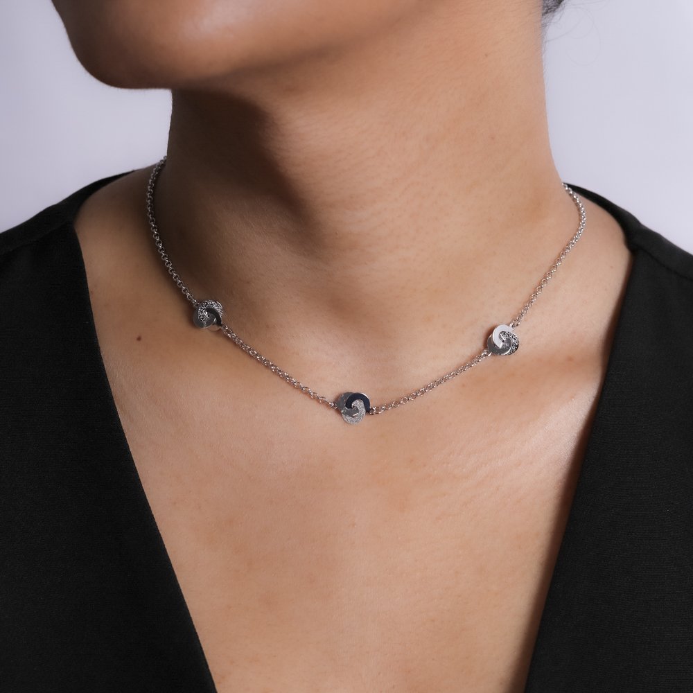 Clt-5813-Rd Choker Elos Com Esferas Entrelaçadas - Ródio Branco (32cm+10cm).