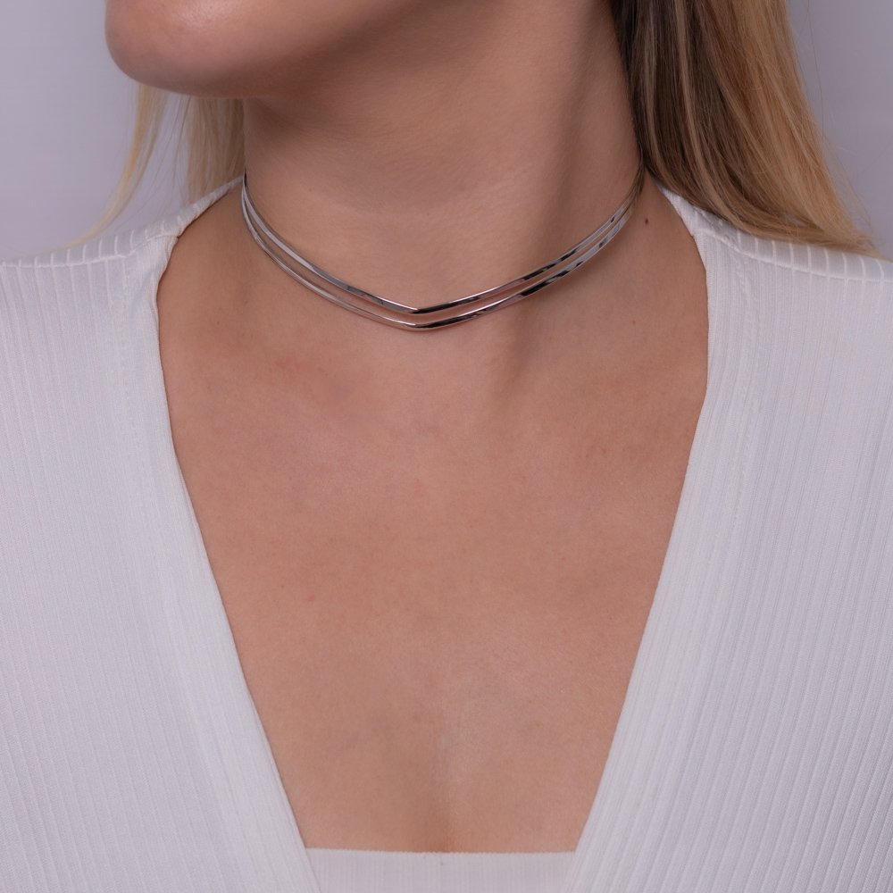 Clt-5818-Rd Choker Aro Vazado - Ródio Branco.