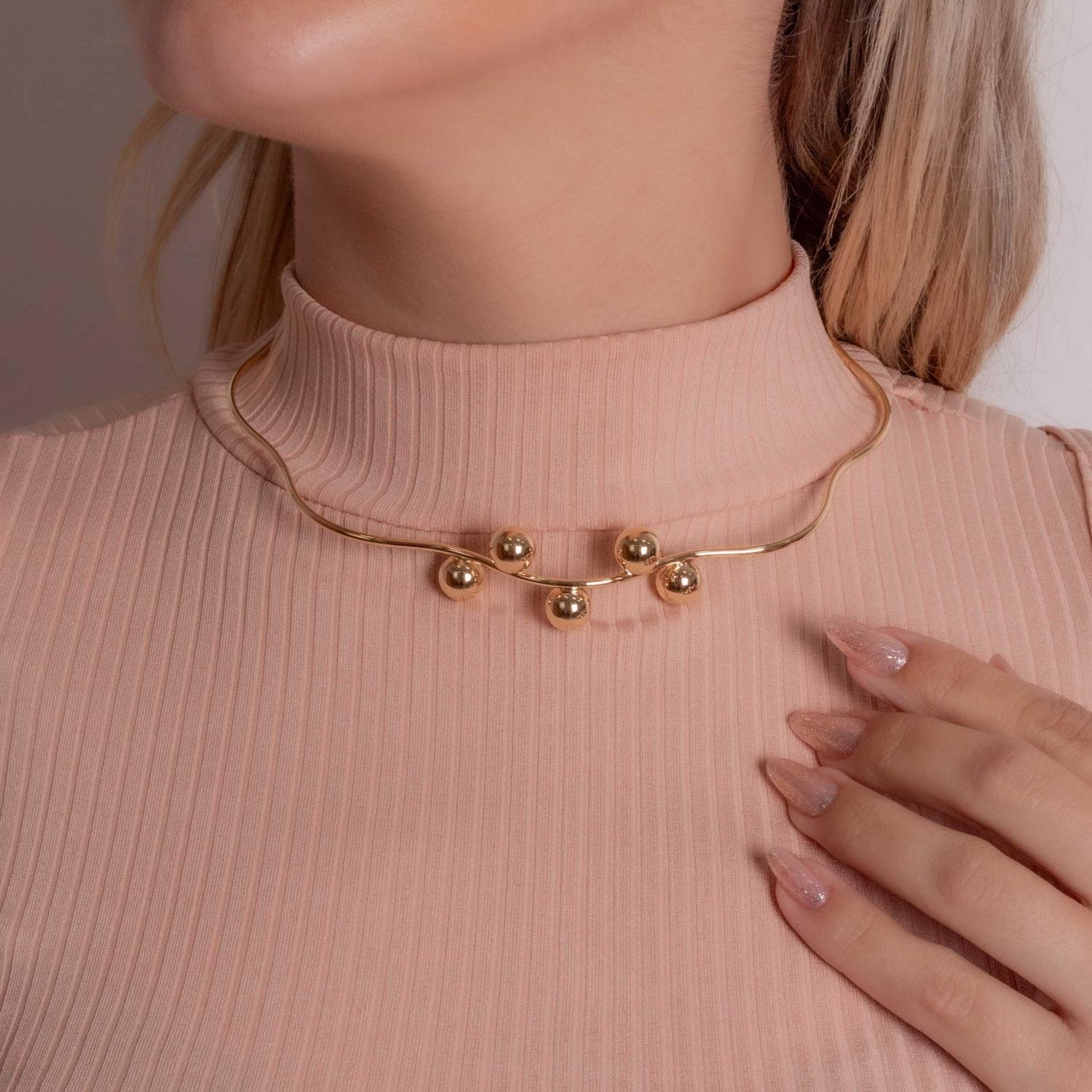 Clt-5839-Fo Choker Aro Ondulado Com Bolinhas.