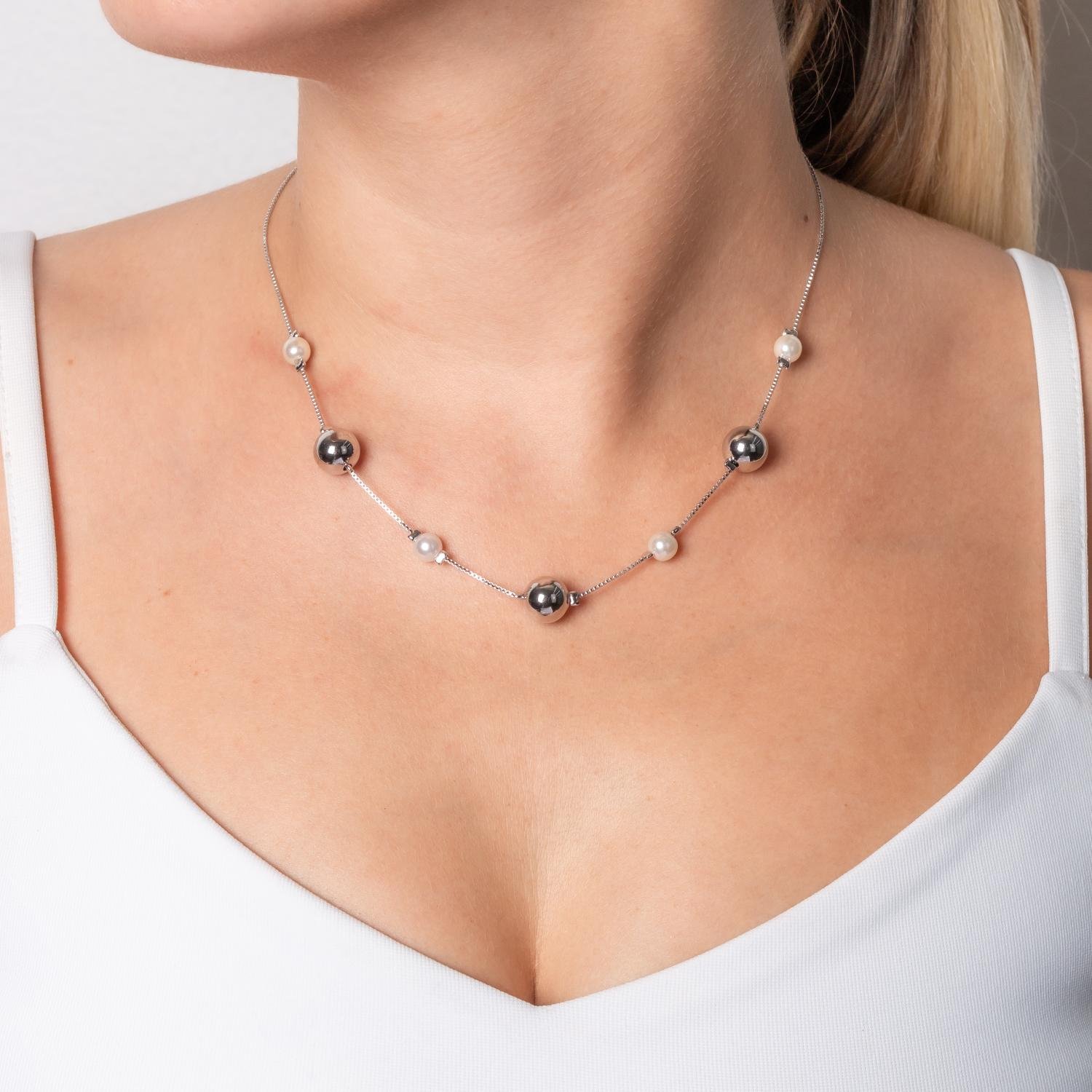 Clt-5848-Rd Colar De Pérolas E Bolas (40cm+10cm).