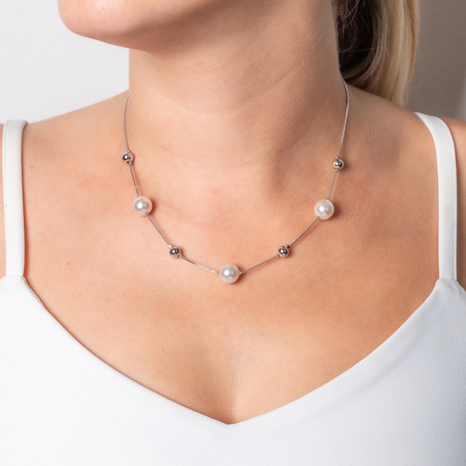 Clt-5850-Rd Colar De Pérolas E Bolonhas (40cm+8cm).