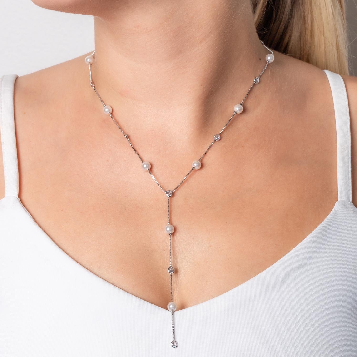 Clt-5851-Rd Colar Gravatinha De Pérolas Com Bolinhas (40cm-9cm).