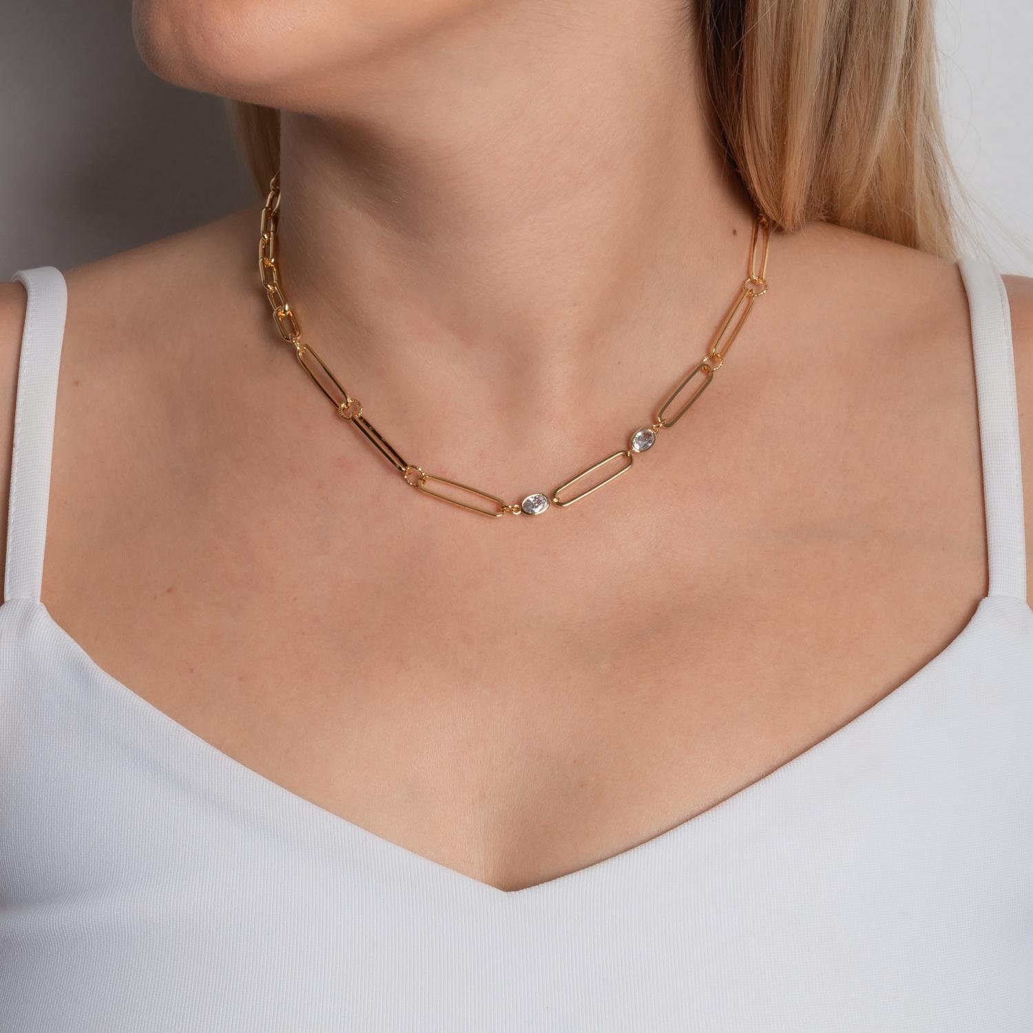 Clt-5856-Fo Choker De Elos E Zircônia Cristal (32cm+10cm).
