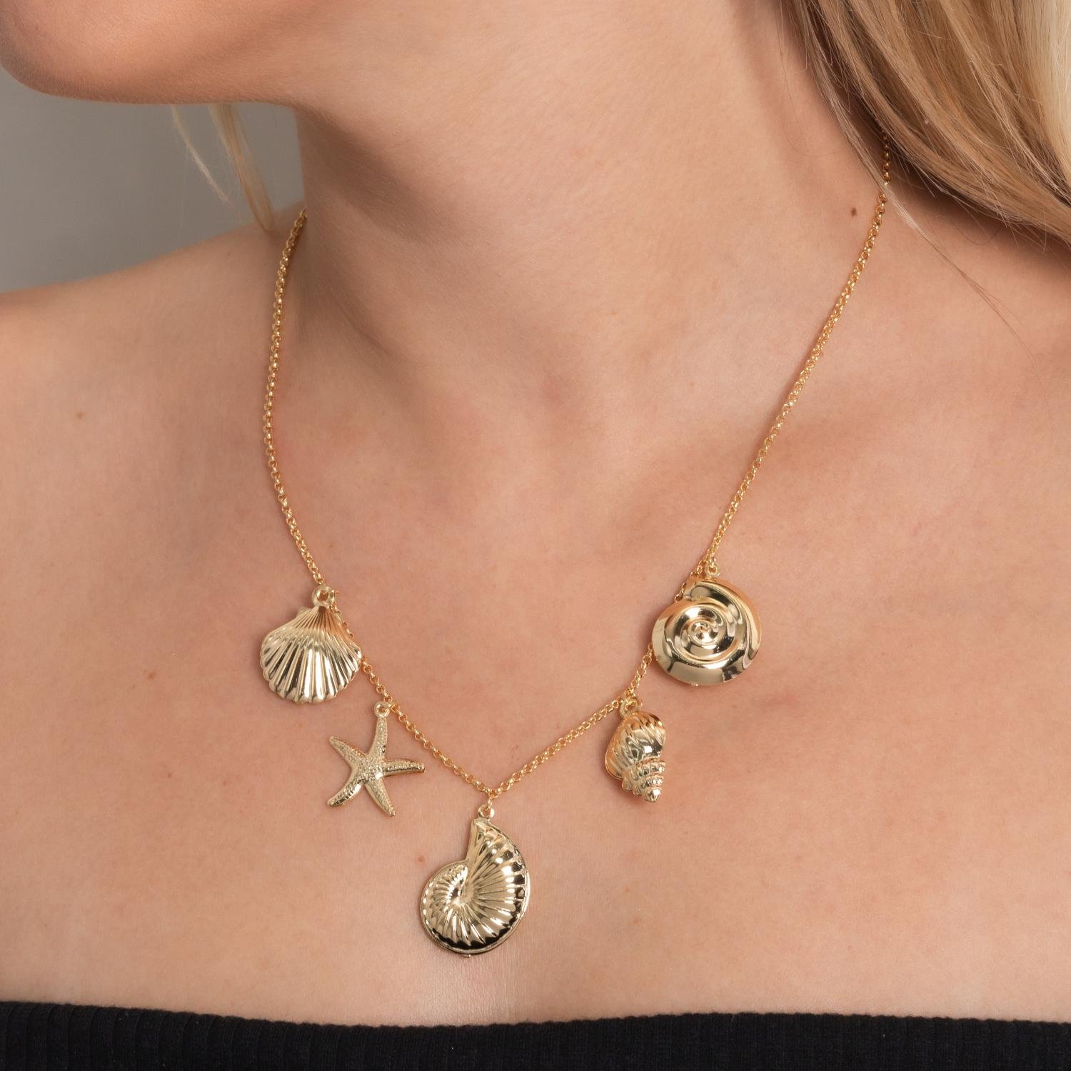 Clt-5857-Fo Colar Com Pingentes De Conchas E Estrela Do Mar (45cm+5cm).