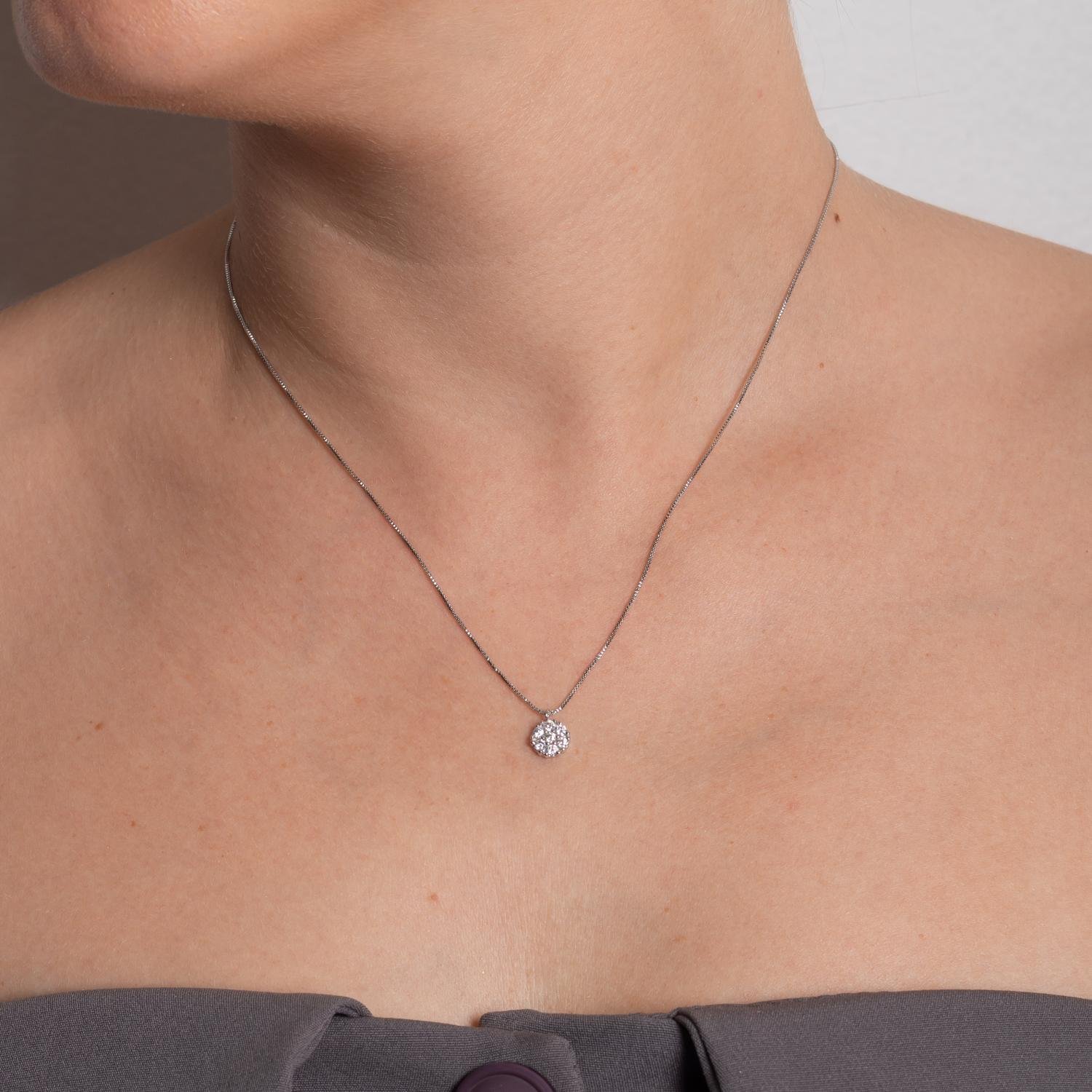 Clt-5900-Rd Colar De Flor Cravejado Cristal - Ródio Branco (40cm+5cm).