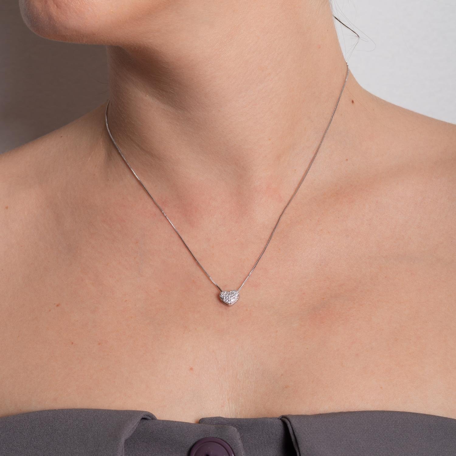 Clt-5901-Rd Colar De Coração Cravejado Cristal - Ródio Branco (40cm+5cm).