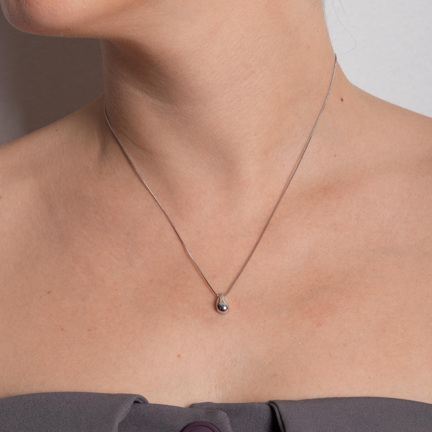 Clt-5905-Rd Colar De Gota Liso - Ródio Branco (40cm+5cm).