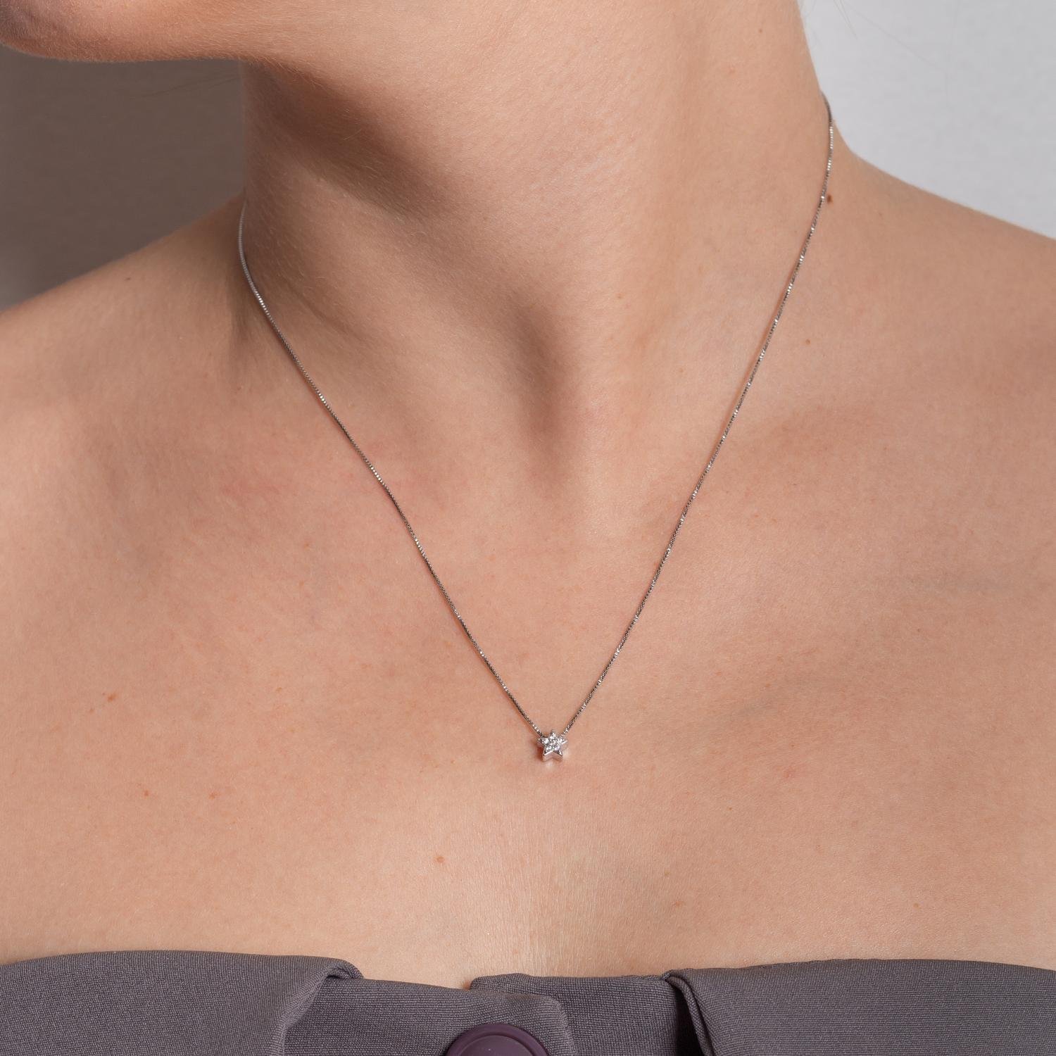 Clt-5906-Rd Colar De Estrela Cravejado Cristal - Ródio Branco (40cm+5cm).