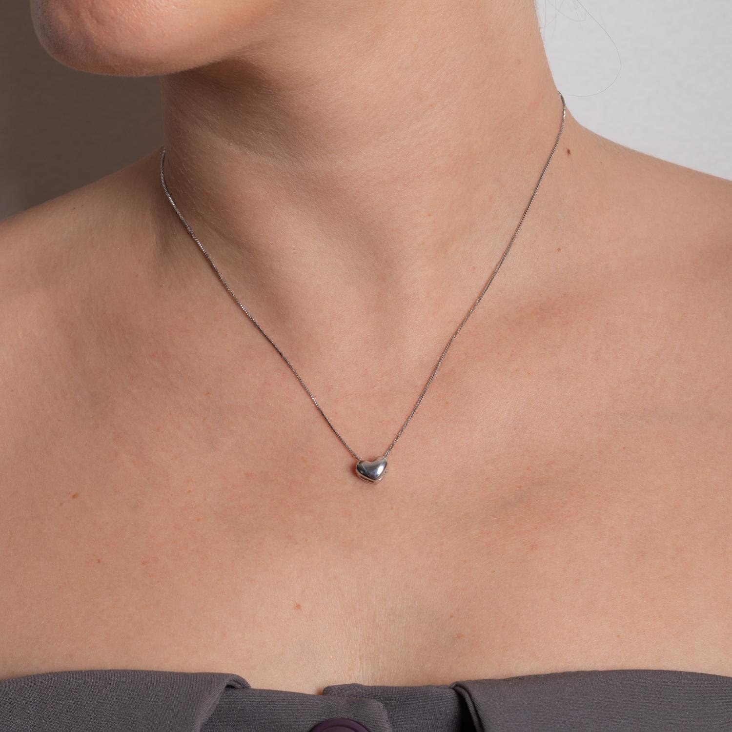 Clt-5909-Rd Colar De Coração Liso - Ródio Branco (40cm+5cm).