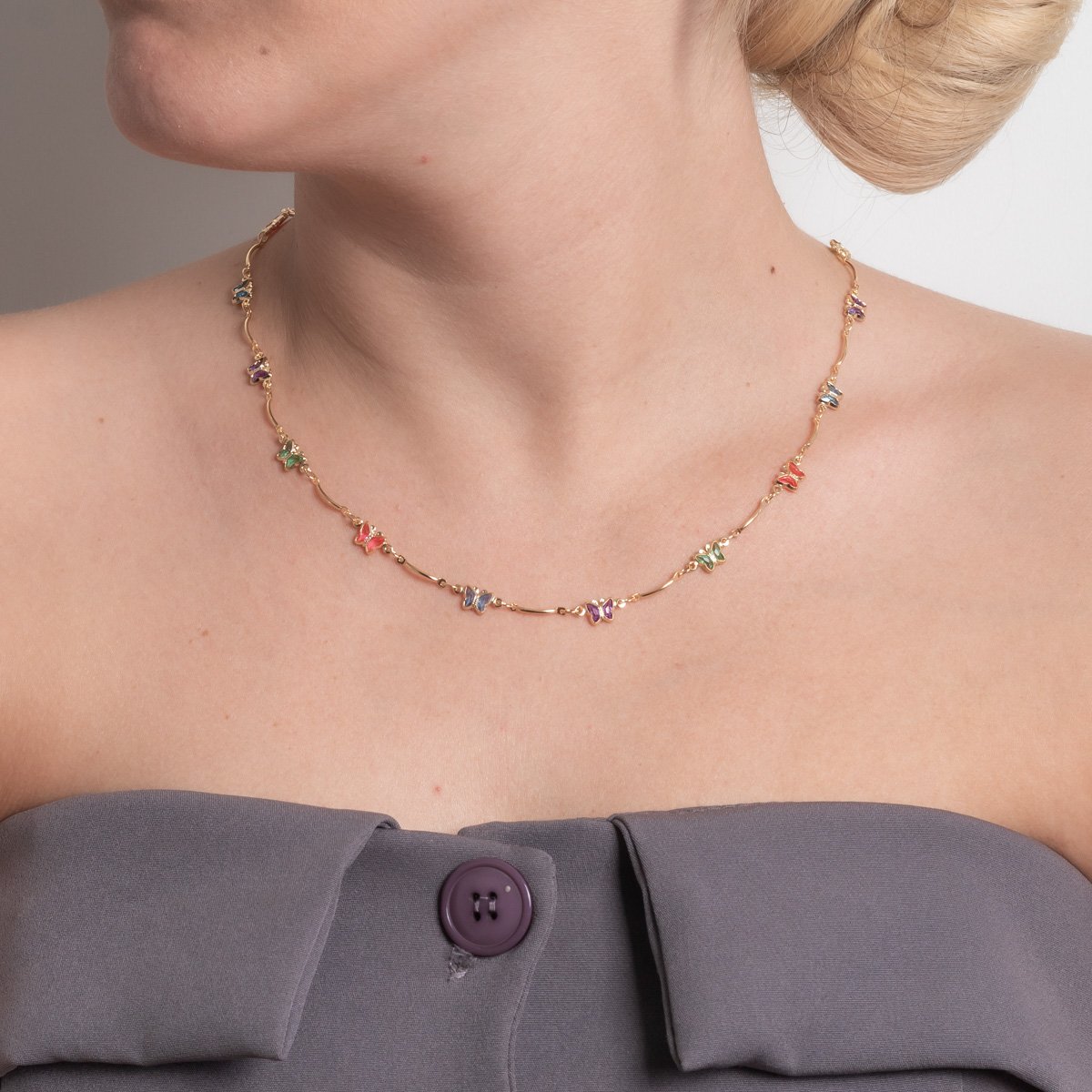 Clt-6011-Fo Choker De Borboletas Coloridas (32cm+10cm).