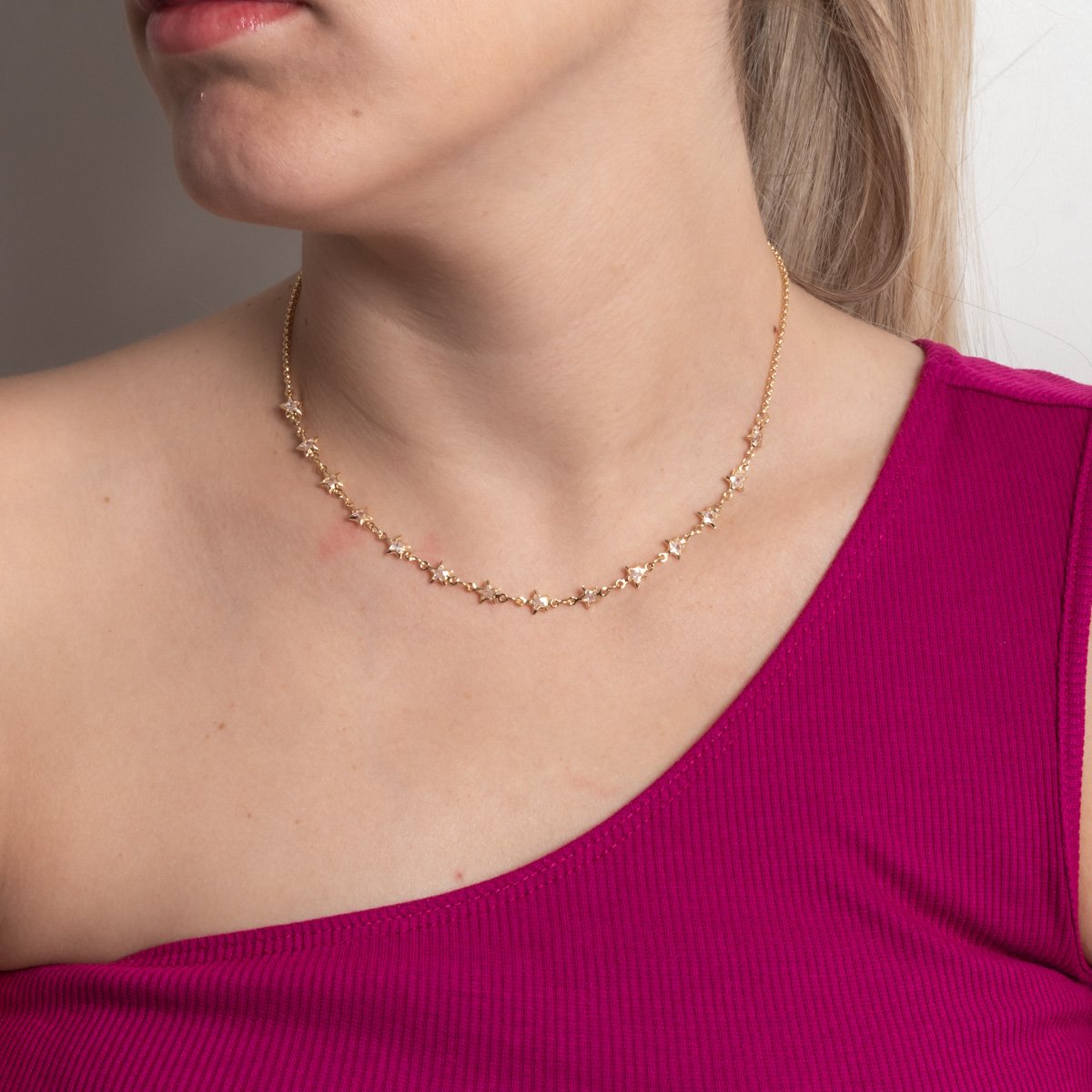 Clt-6012-Fo Choker De Estrelas Cravejada Cristal (32cm+10cm).