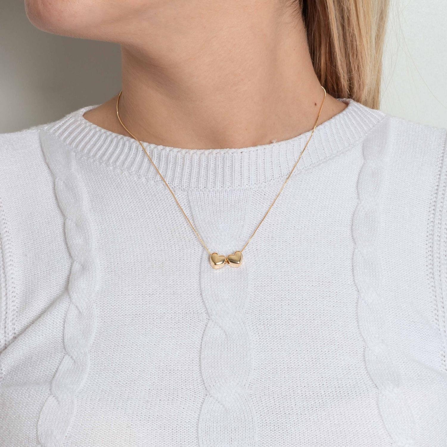 Clt-6019-Do Colar Com Dois Corações Lisos (45cm).