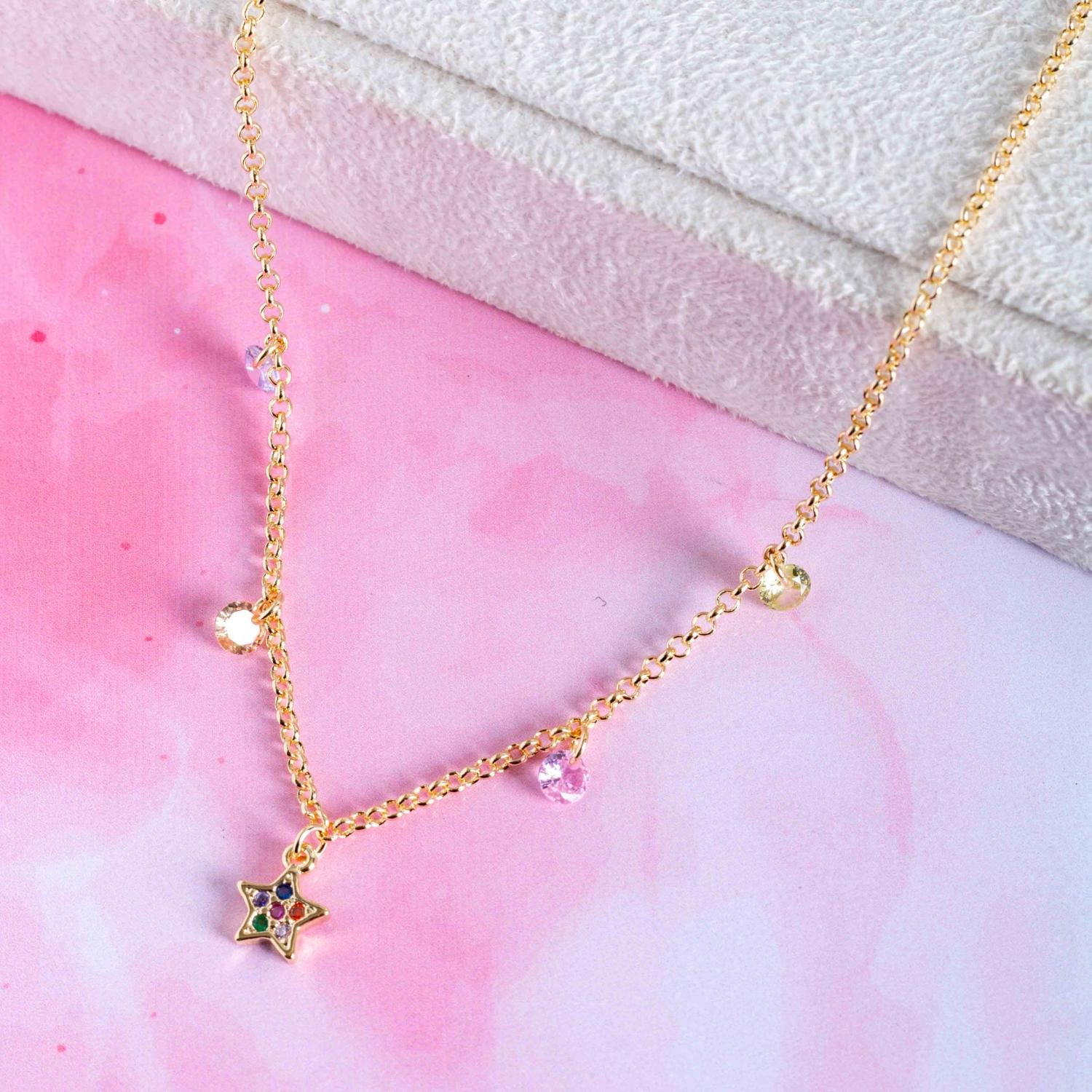 Clt-6021-Fo Colar Infantil Com Zircônias E Estrelinha Colorido (35cm).