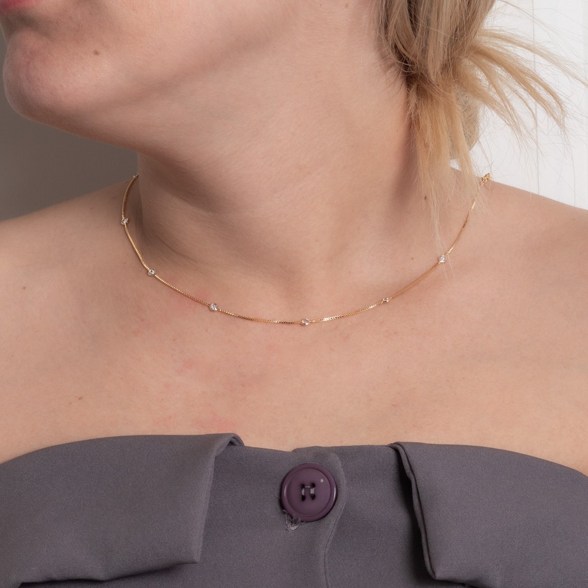 Clt-6026-Fo Choker Com Pontos De Luz Cristais (30cm+10cm).