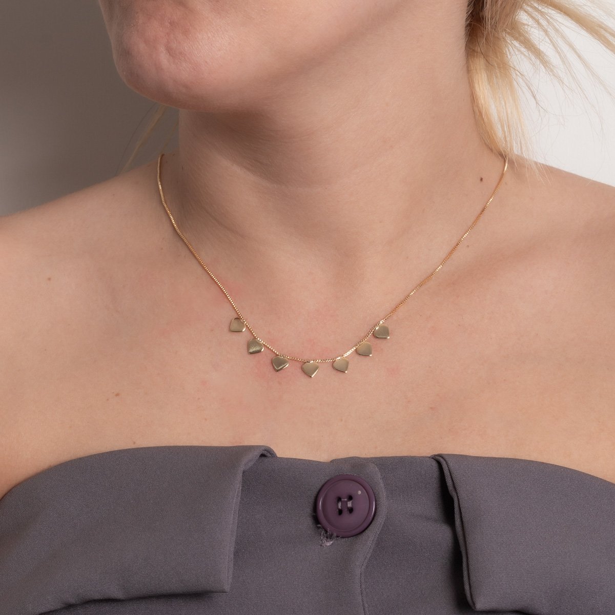 Clt-6028-Fo Choker Com Corações Lisos (35cm+8cm).