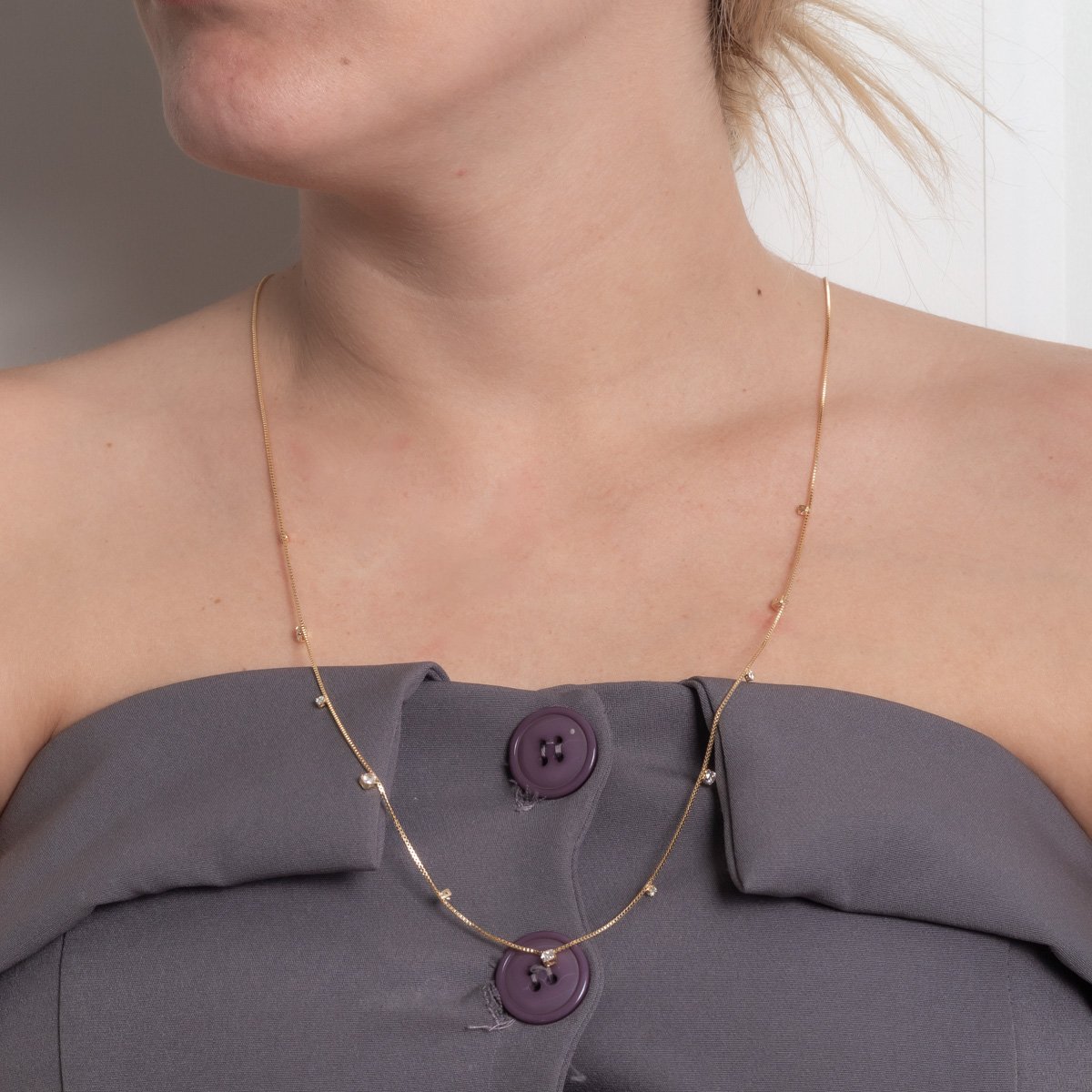 Clt-6033-Fo Colar Longo Com Quadrados Cravejados Cristais (60cm).