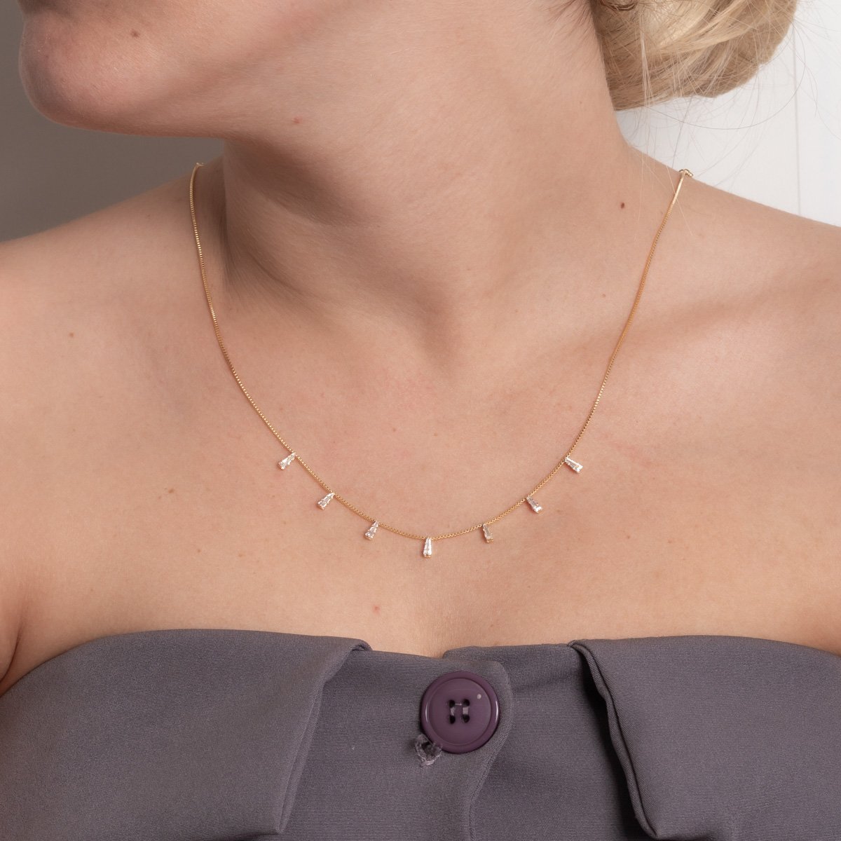 Clt-6034-Fo Choker Detalhes Cravejados Em Zircônias Cristais (35cm+10cm).