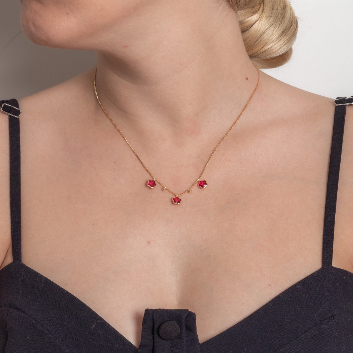 Clt-6035-Fo Colar Com Florzinhas Cristais E Bolinhas (35cm+10cm).&Nbsp;