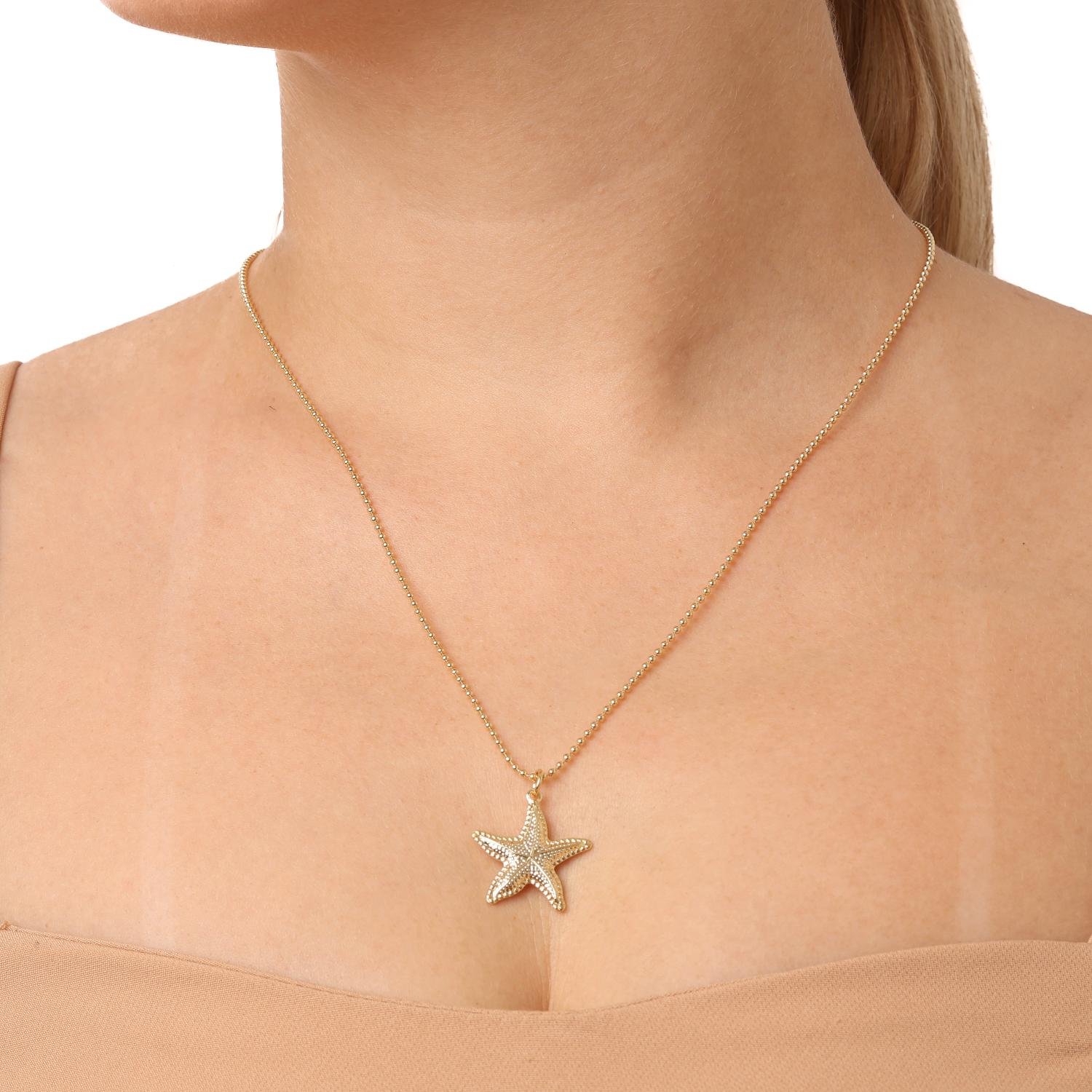 Clt-6096-Fo Colar de Bolinhas e Pingente Estrela do Mar.