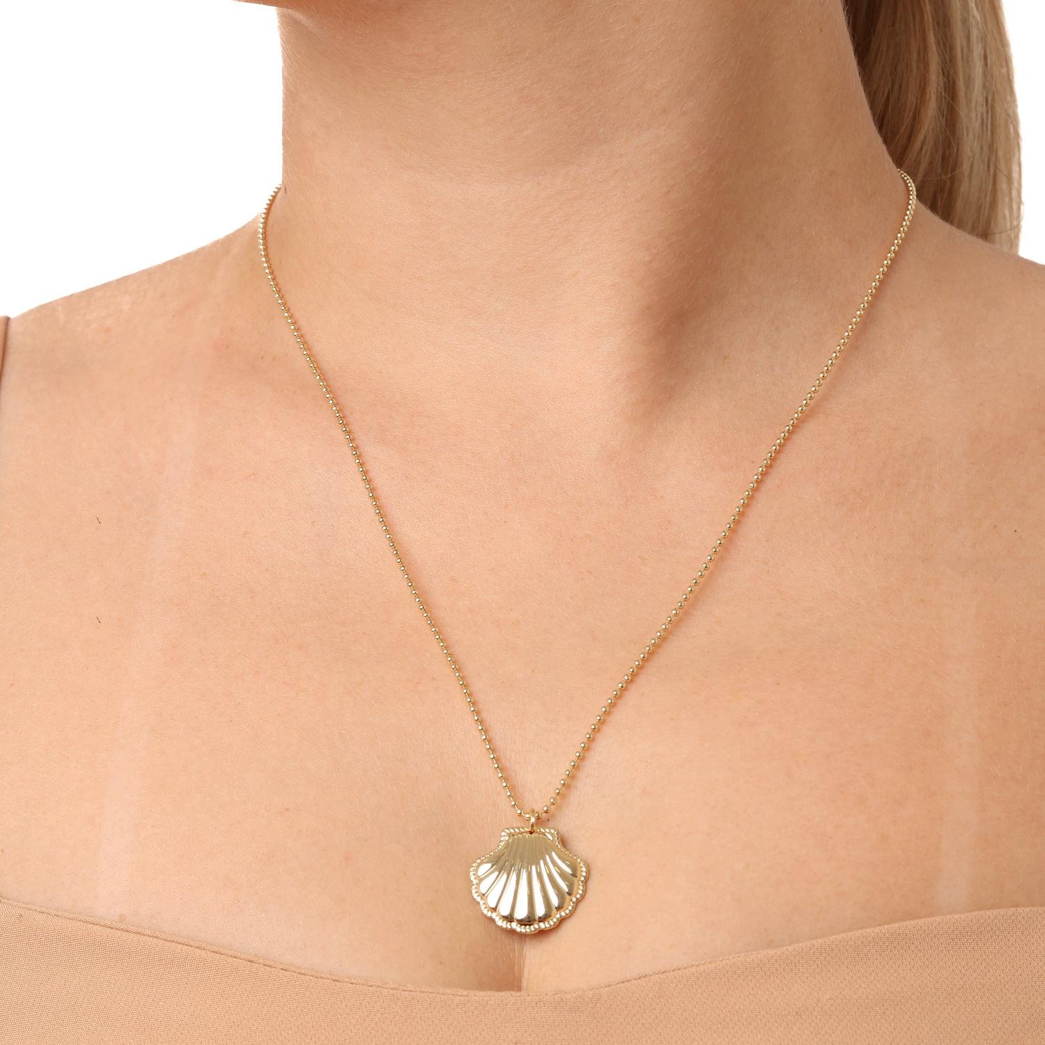 Clt-6098-Fo Colar de Bolinhas com Pingente Concha do Mar