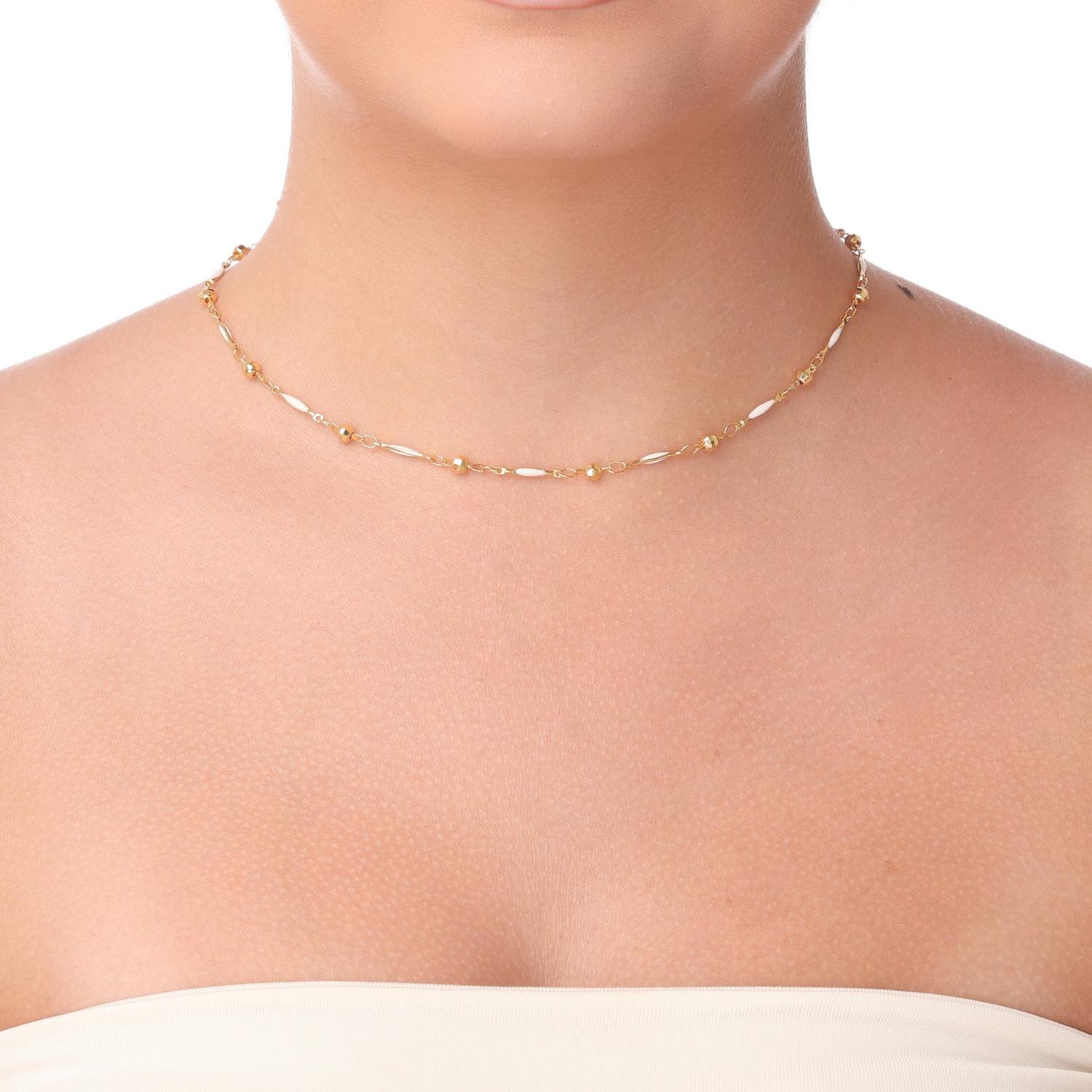Clt-6111-Fo Choker Detalhada Resinada Branca.