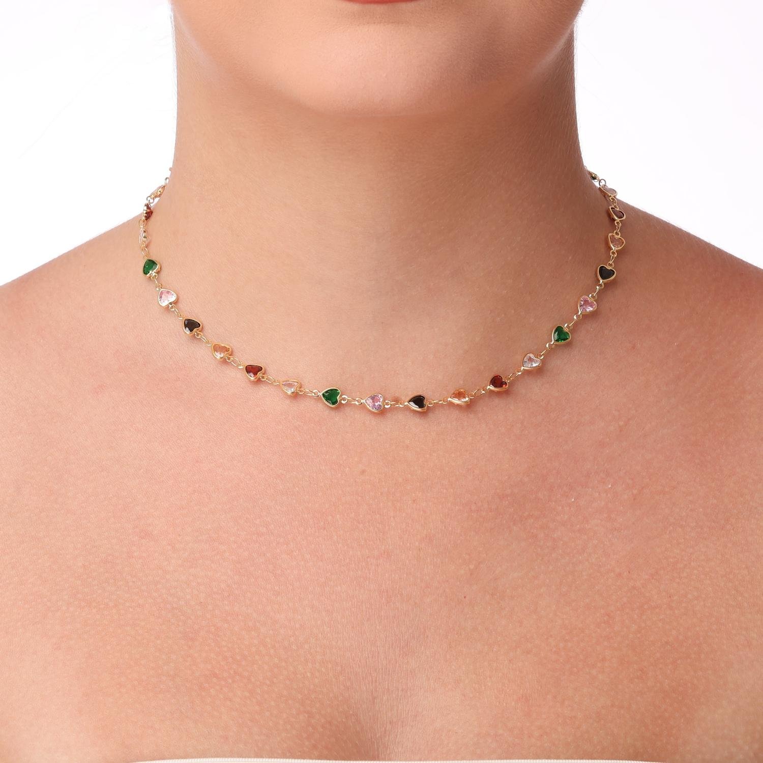 Clt-6115-Fo Choker de Corações Coloridos.
