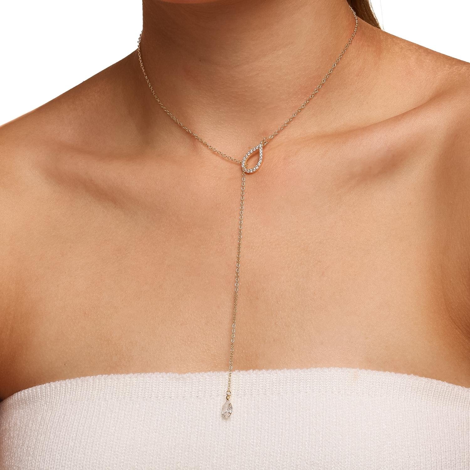 Clt-6203-Fo Colar Gravatinha com Gota Cravejada