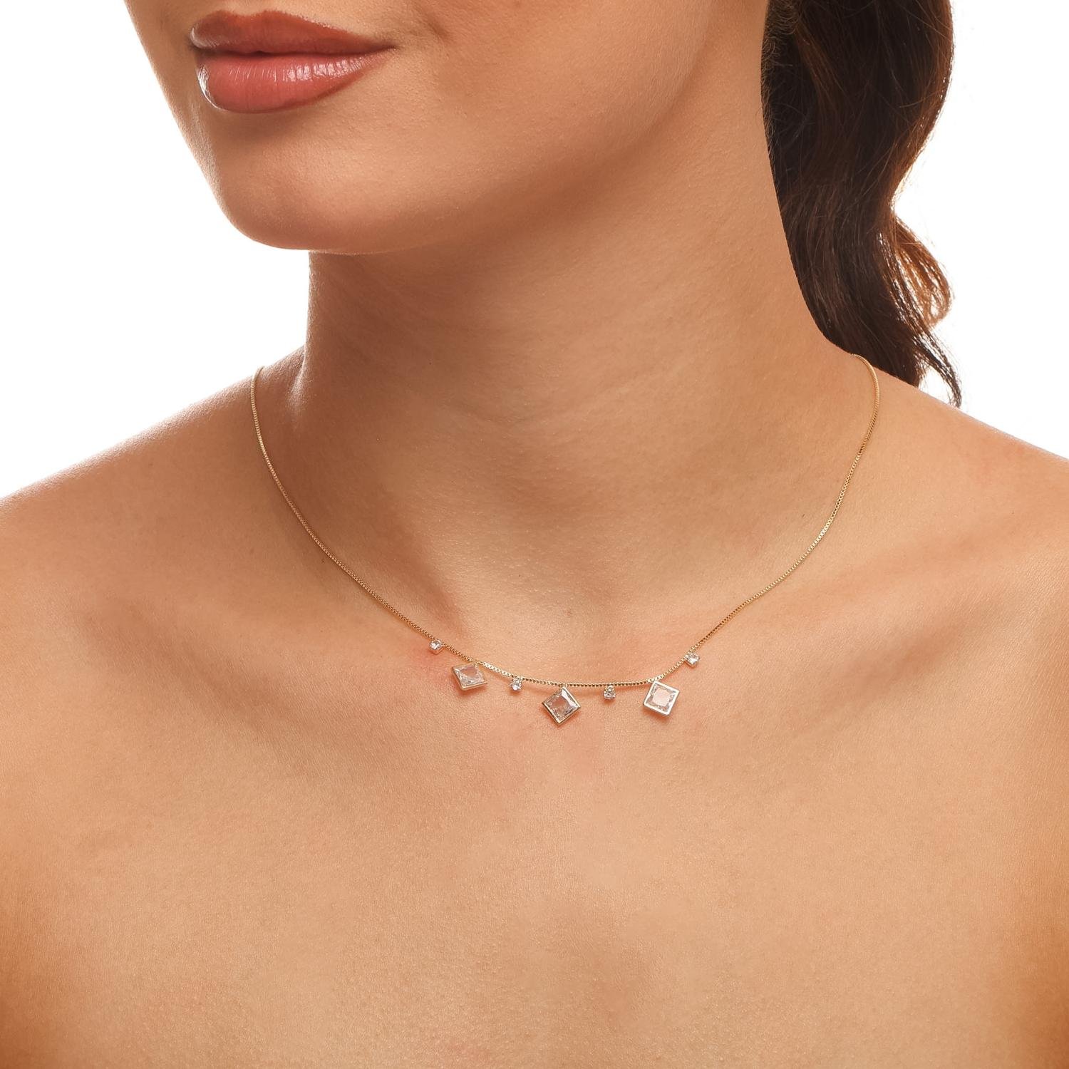 Clt-6206-Fo Choker Veneziana Pontos de Luz Geométricos Cristal