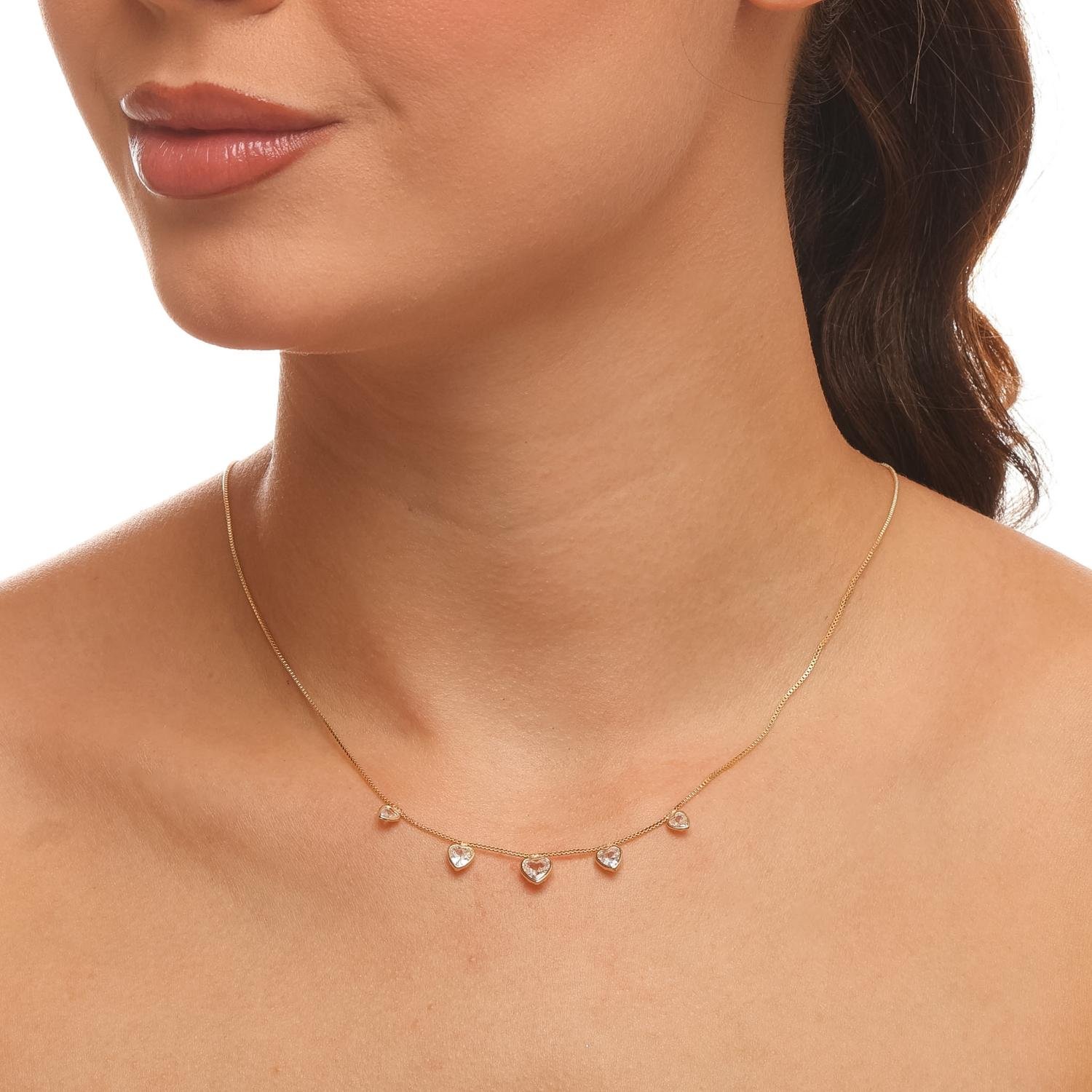 Clt-6207-Fo Choker Veneziana Pontos de Luz Coração Cristal