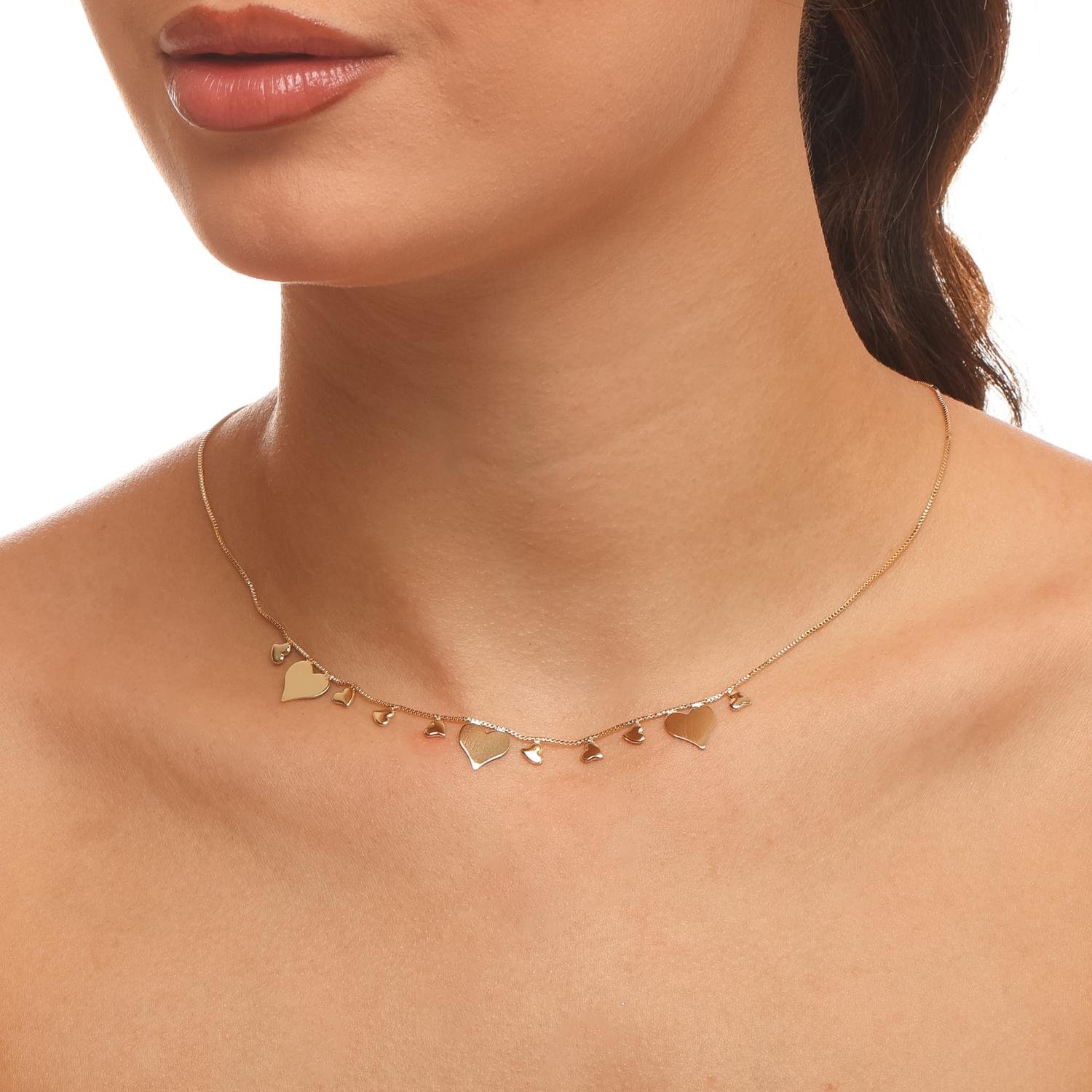 Clt-6211-Fo Choker Veneziana com Pingentes Corações Lisos