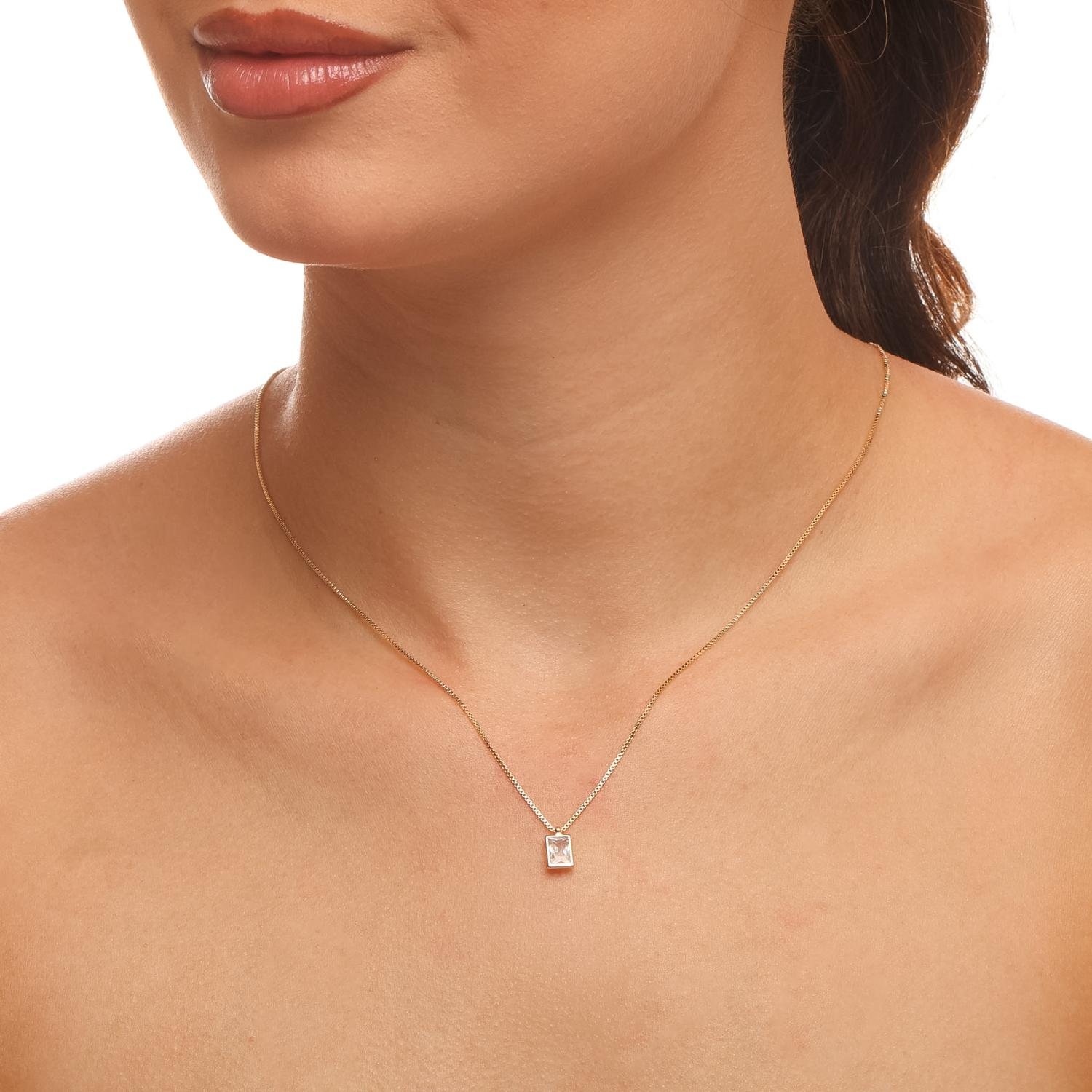 Clt-6214-Fo Colar Veneziana Pingente Retangular Cristal
