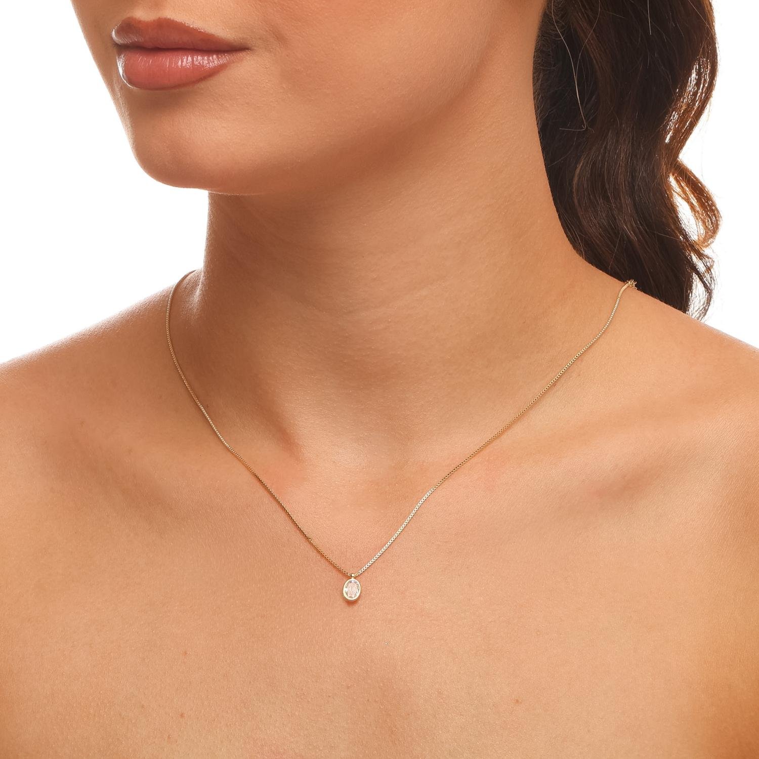Clt-6215-Fo Colar Veneziana Delicado com Ponto de Luz Oval