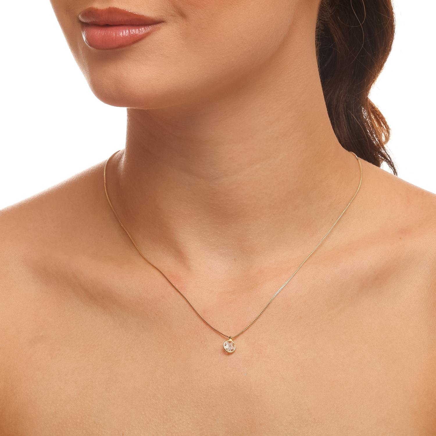 Clt-6216-Fo Colar Veneziana Pingente Ponto de Luz Estrela Cristal 