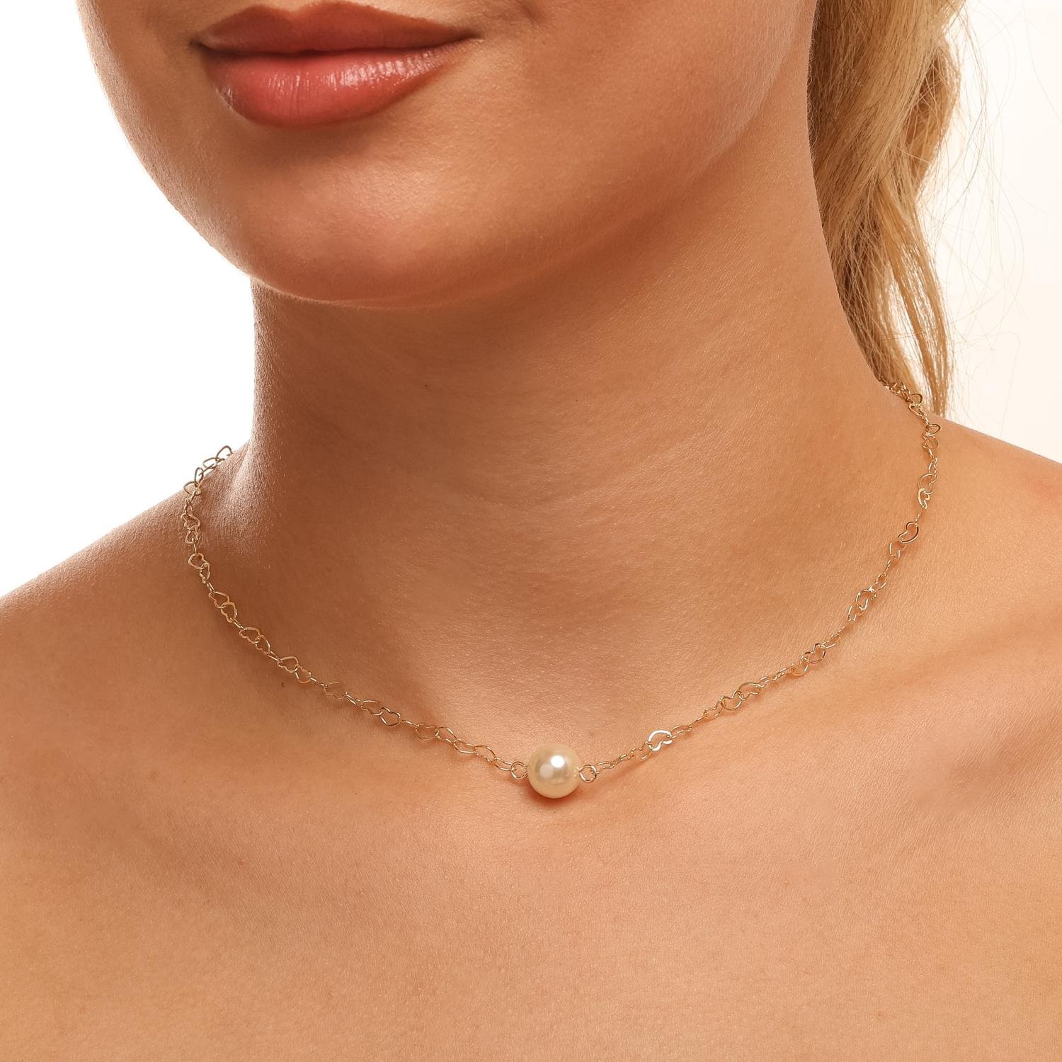 Clt-6228-Fo Choker de Elos Coração com Pérola Central