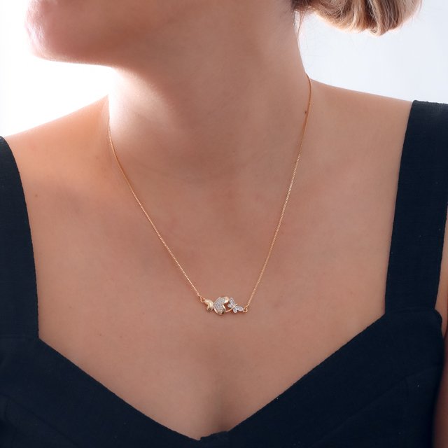 Clti-1027-Fo Colar Borboleta E Libélula Cravejada (21x21cm+5cm).