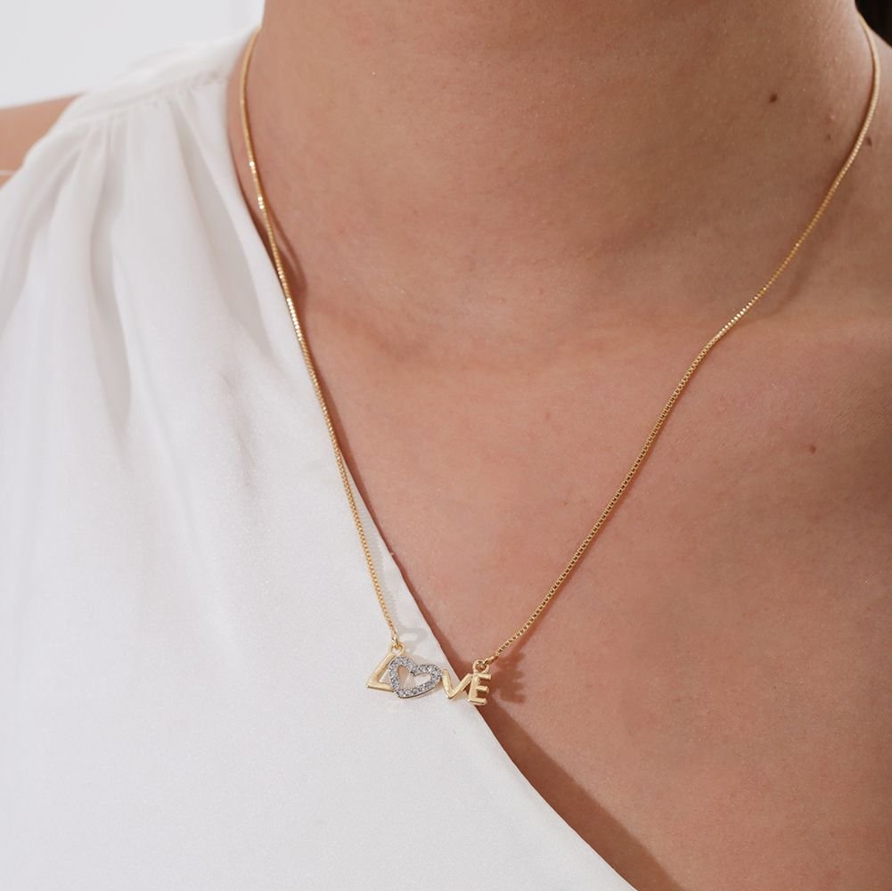 Clti-1028-Fo Colar Love Cravejado De Zircônias C/ Ródio.