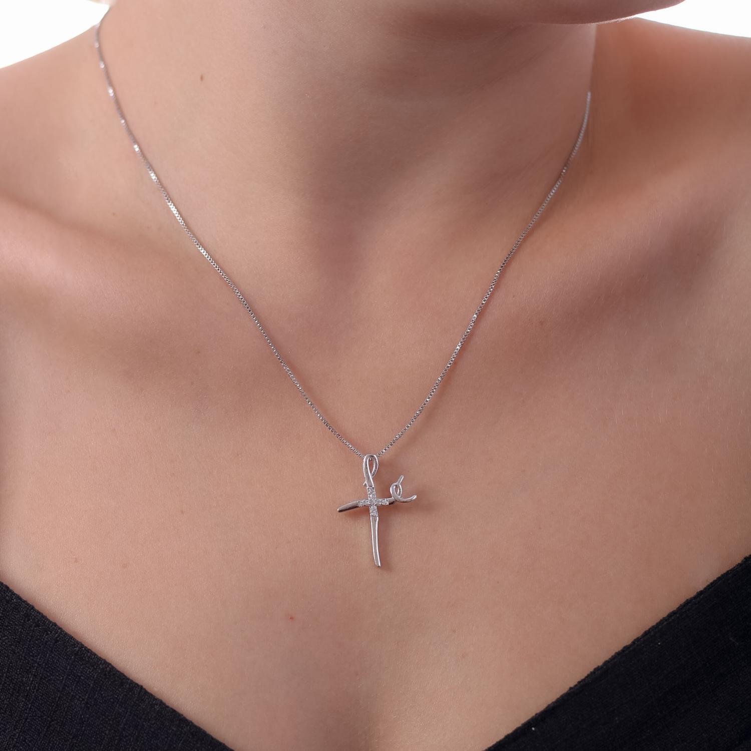 Clti-1064-Rd Colar Religioso Fé Cravejado - Ródio Branco (45cm+5cm).