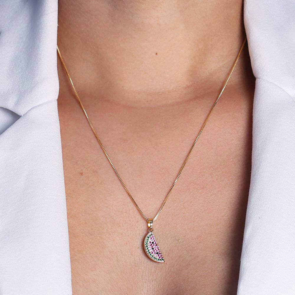 Clti-1076-Fo Colar Melância Cravejado