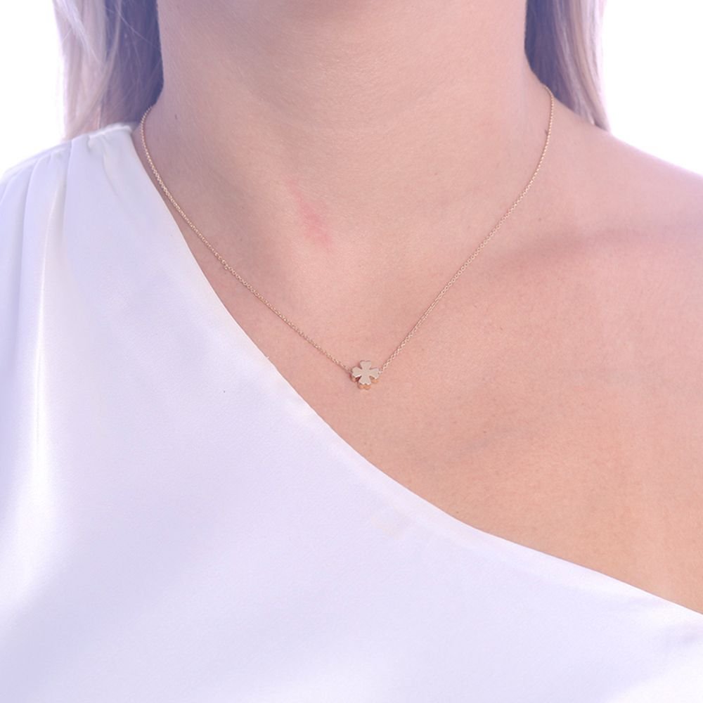 Clti-1167-Fo (40cm+5cm) Colar Elo Português Trevo Liso 