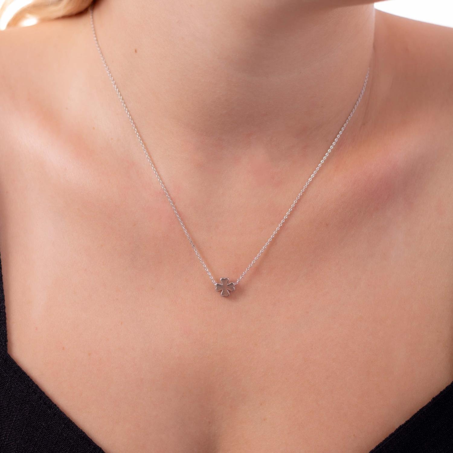 Clti-1167-Rd Colar Trevo De Quatro Folhas Ródio Branco (40cm+5cm).