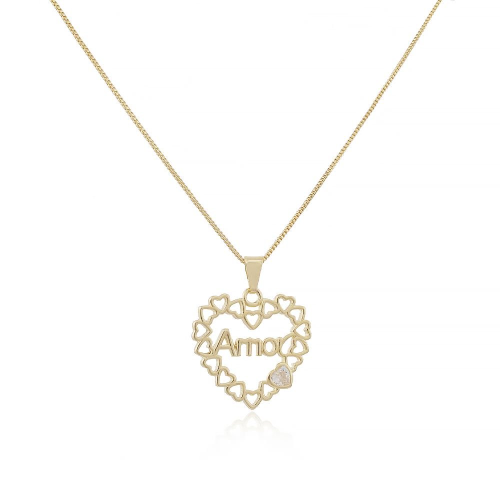 Clti-1200-Fo Colar Amor Com Corações Vazados (45cm+5cm)