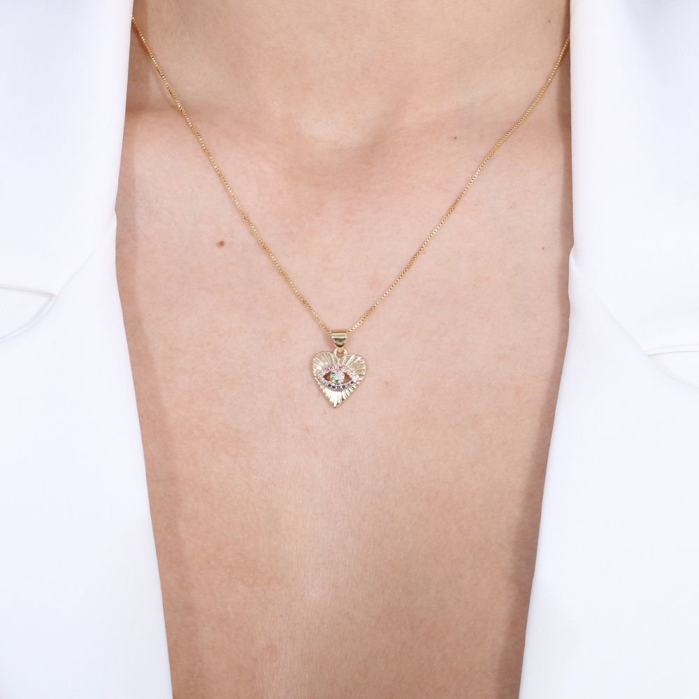 Clti-1282-Fo Colar De Coração Com Olho Grego (40cm+5cm)