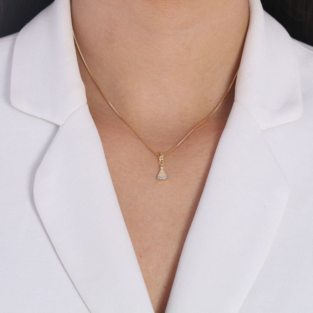 Clti-1321-Fo C/ Ródio (40cm+5cm) Colar Nossa Senhora Aparecida Cravejado Cristal